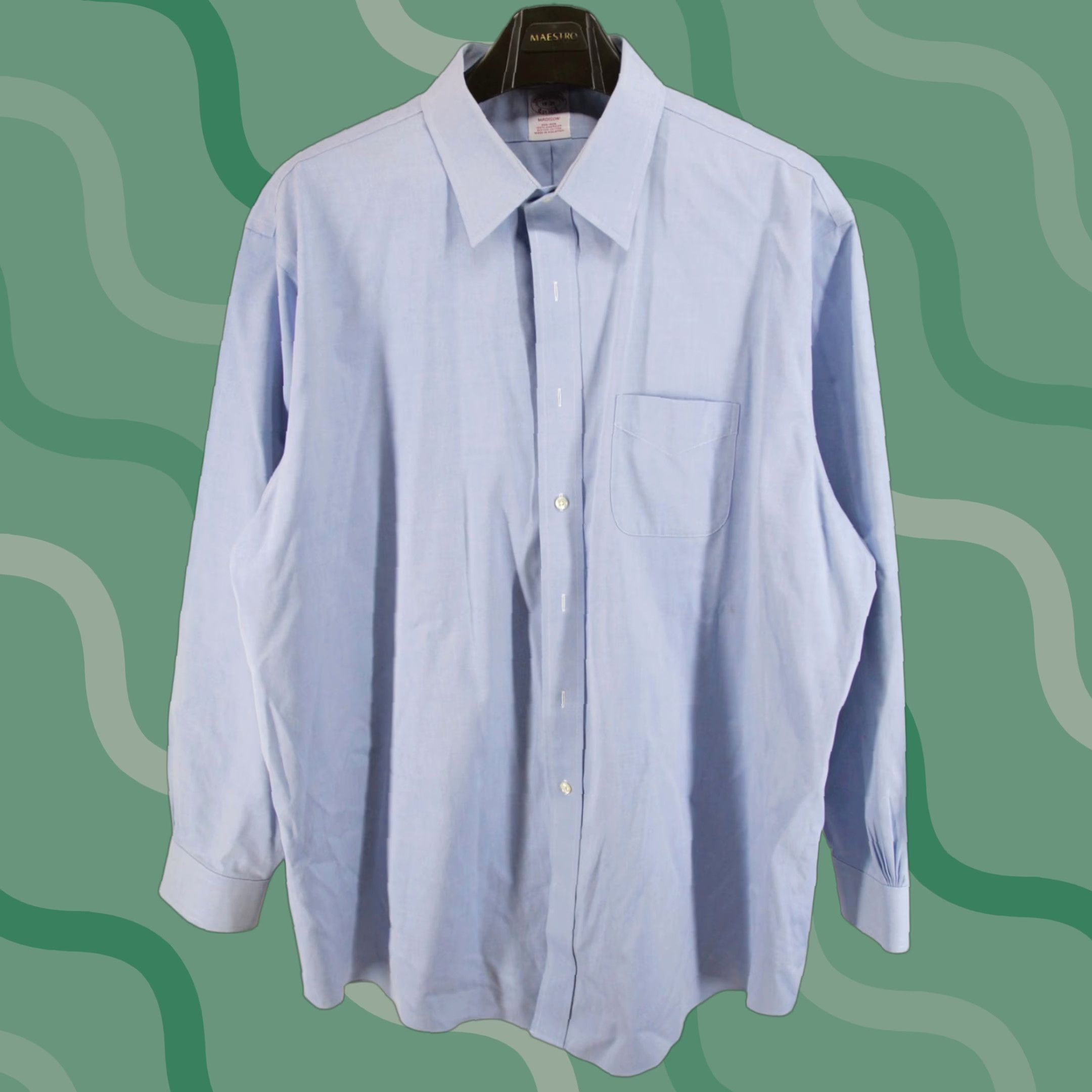 Brooks Brothers VINTAGE Brooks Brothers Dress Shirt Mens 18-35 Madison Fit  Supima Cotton Blue Classic