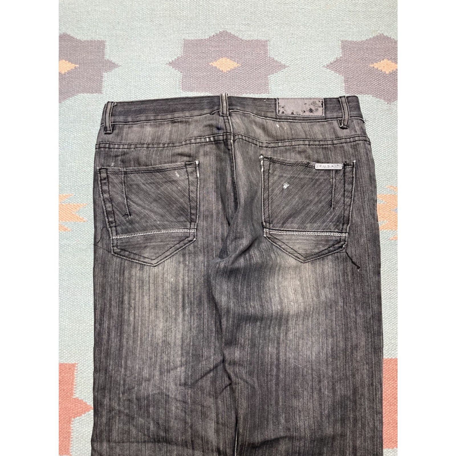 Vintage VINTAGE Fusai Jeans Baggy Embroidered Black Grunge Cybergoth Skater 34x31 Men Size US 34 / EU 50 - 3 Thumbnail