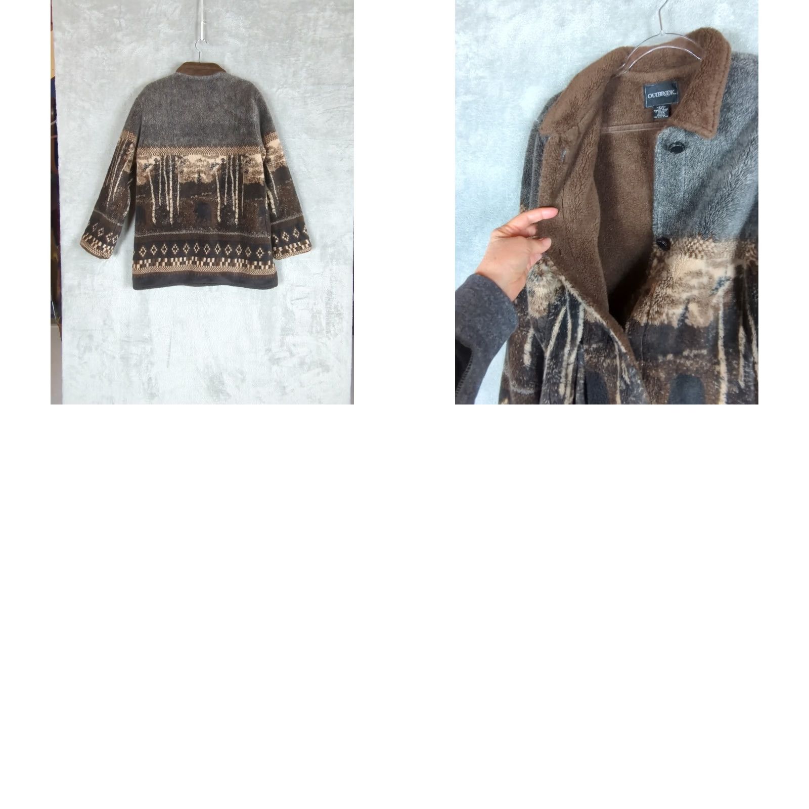 Vintage VINTAGE 90s Sherpa Fleece Jacket Women's M Cabincore Landscape Art to Wear Jacket White? Brown; OutBrook; Pockets Size M / US 6-8 / IT 42-44 - 9 Thumbnail