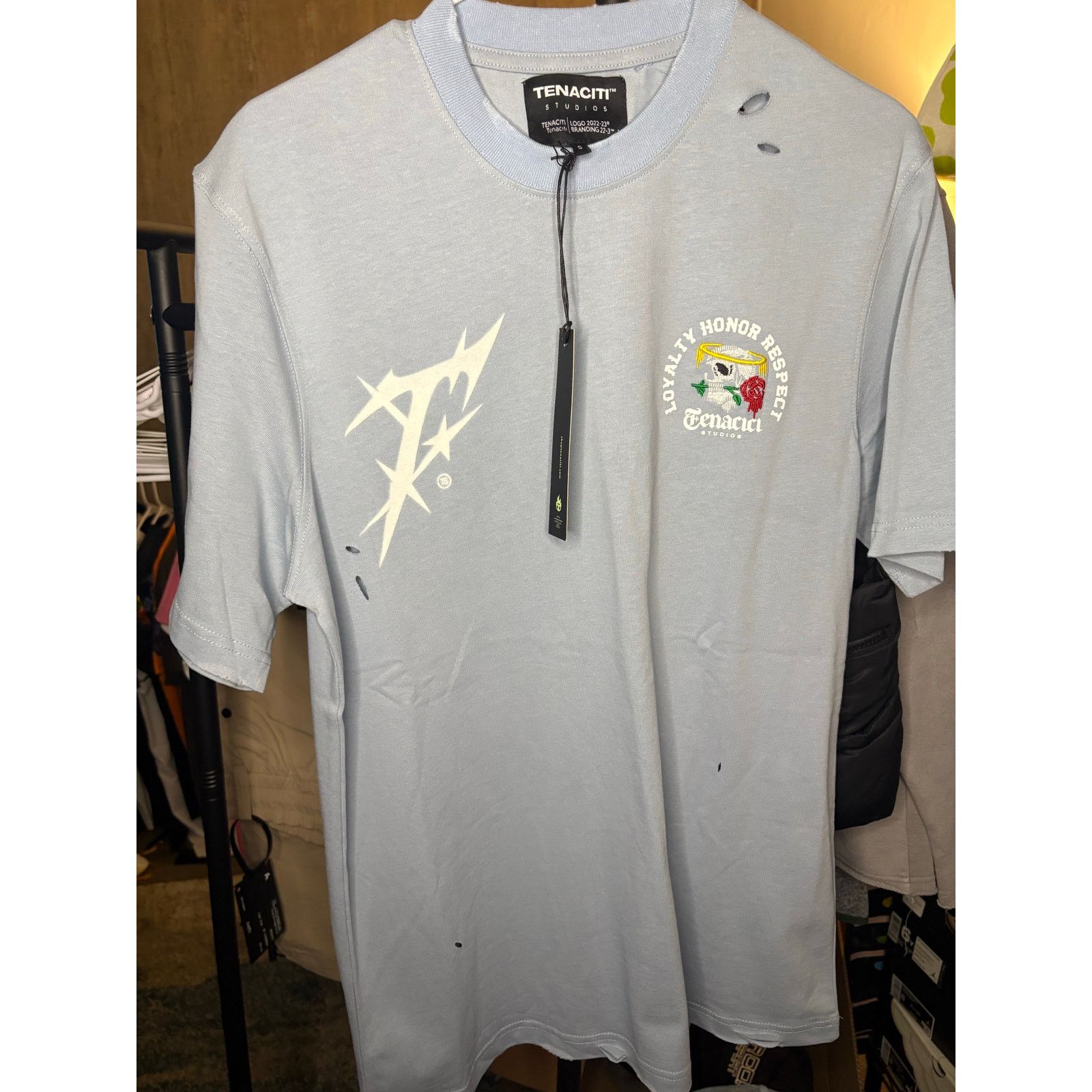 Other NWT Sz. S - Tenaciti Skull w/ Rose Shirt (light Blue) Size US S / EU 44-46 / 1 - 5 Thumbnail