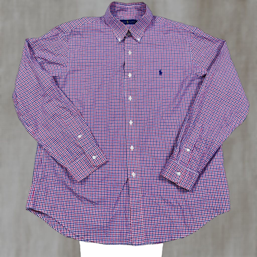 Ralph Lauren Ralph Lauren Shirt Men XL Red Blue Button Up Tattersall Plaid Poplin Dress Adult Size 46R - 1 Thumbnail