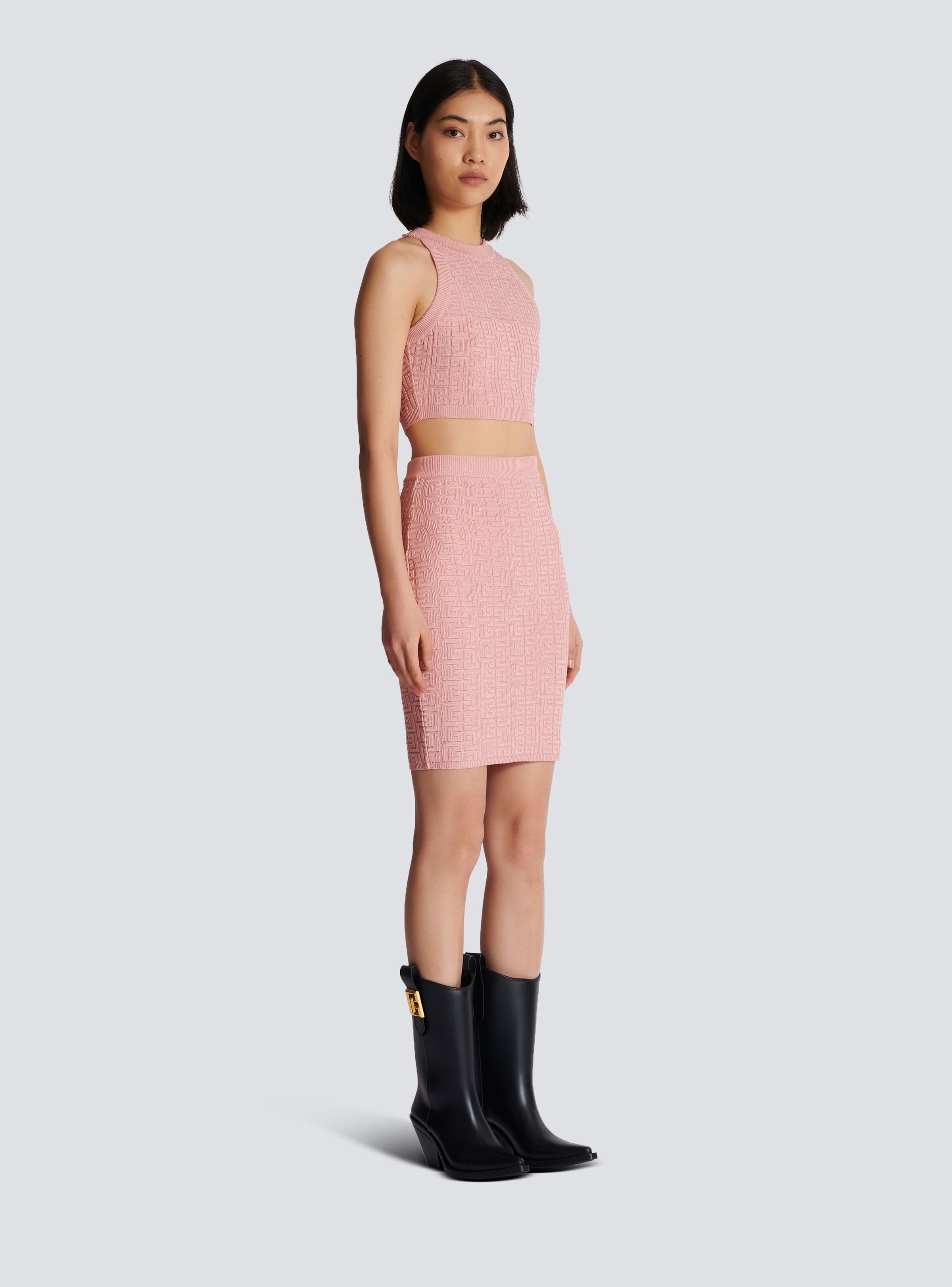 Balmain o1s1wg110725 Pb Labyrinth Knit Skirt in Light Pink Size 26" / US 2 / IT 38 - 4 Thumbnail