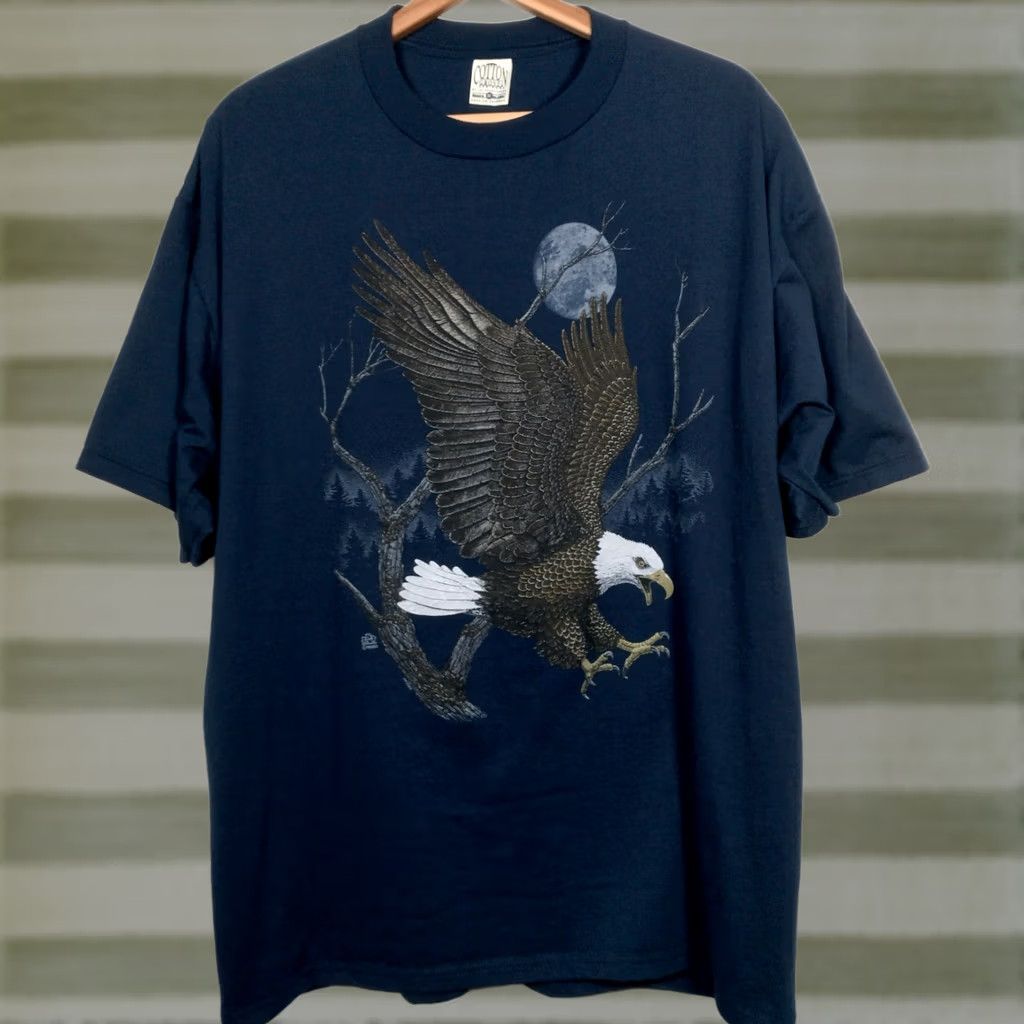 Cotton On VINTAGE Bald Eagle Shirt Men XL Blue Nature Graphic Moon Tree Cotton Grove Size US XL / EU 56 / 4 - 1 Thumbnail