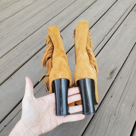 Vintage Vintage 90s y2k Camel Tan Suede Leather Fringe Western Cowgi Size US 8 / IT 38 - 6 Thumbnail