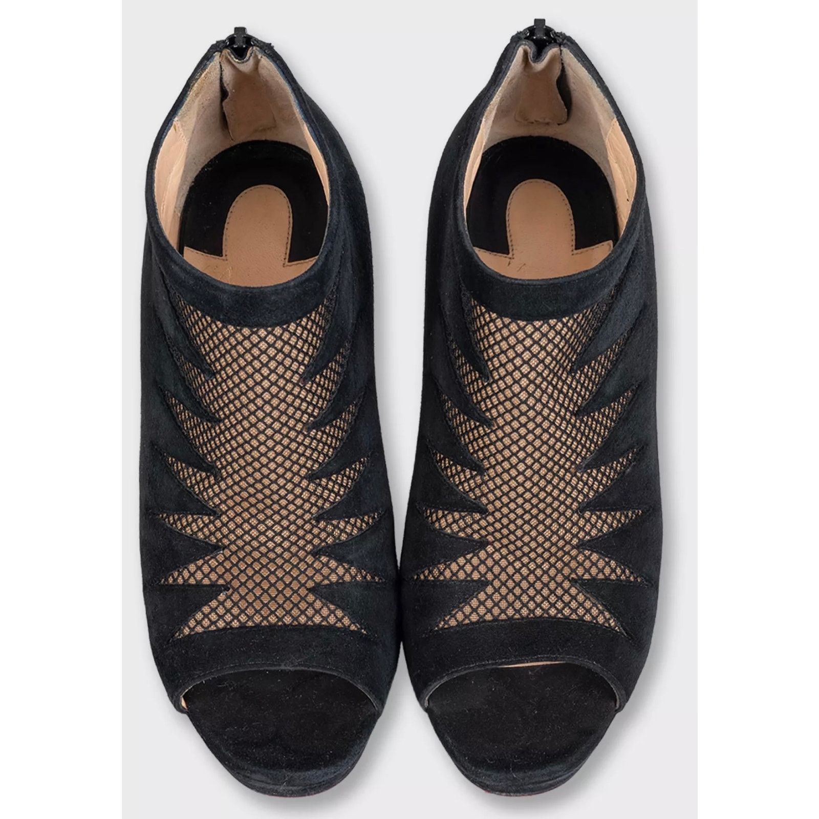 Christian Louboutin Christian Louboutin Black Suede Open-Toe Booties Sz.37 Size US 6 / IT 36 - 2 Thumbnail