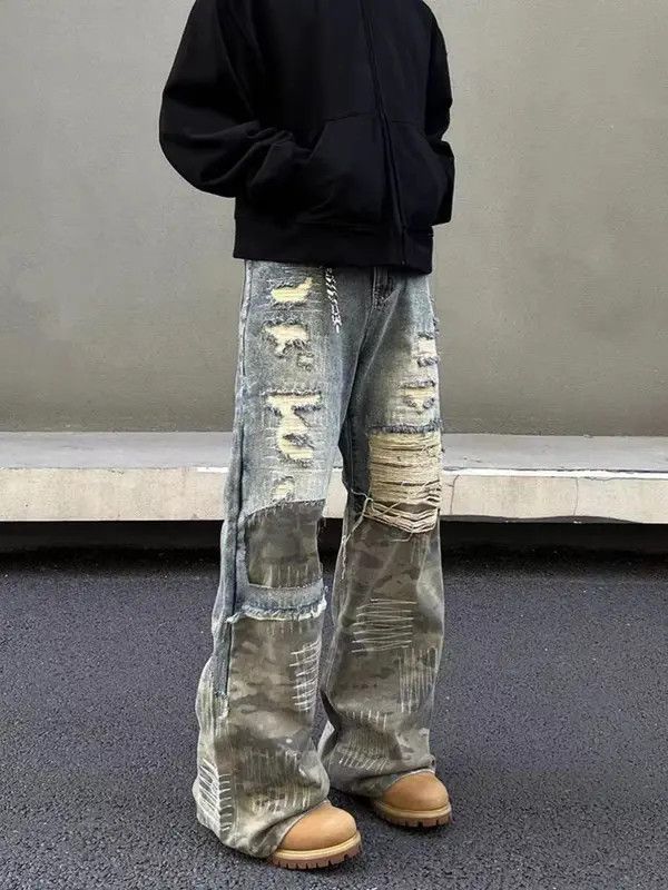VIBE Heavy duty washed and torn camouflage patchwork jeans Size US 34 / EU 50 - 7 Thumbnail