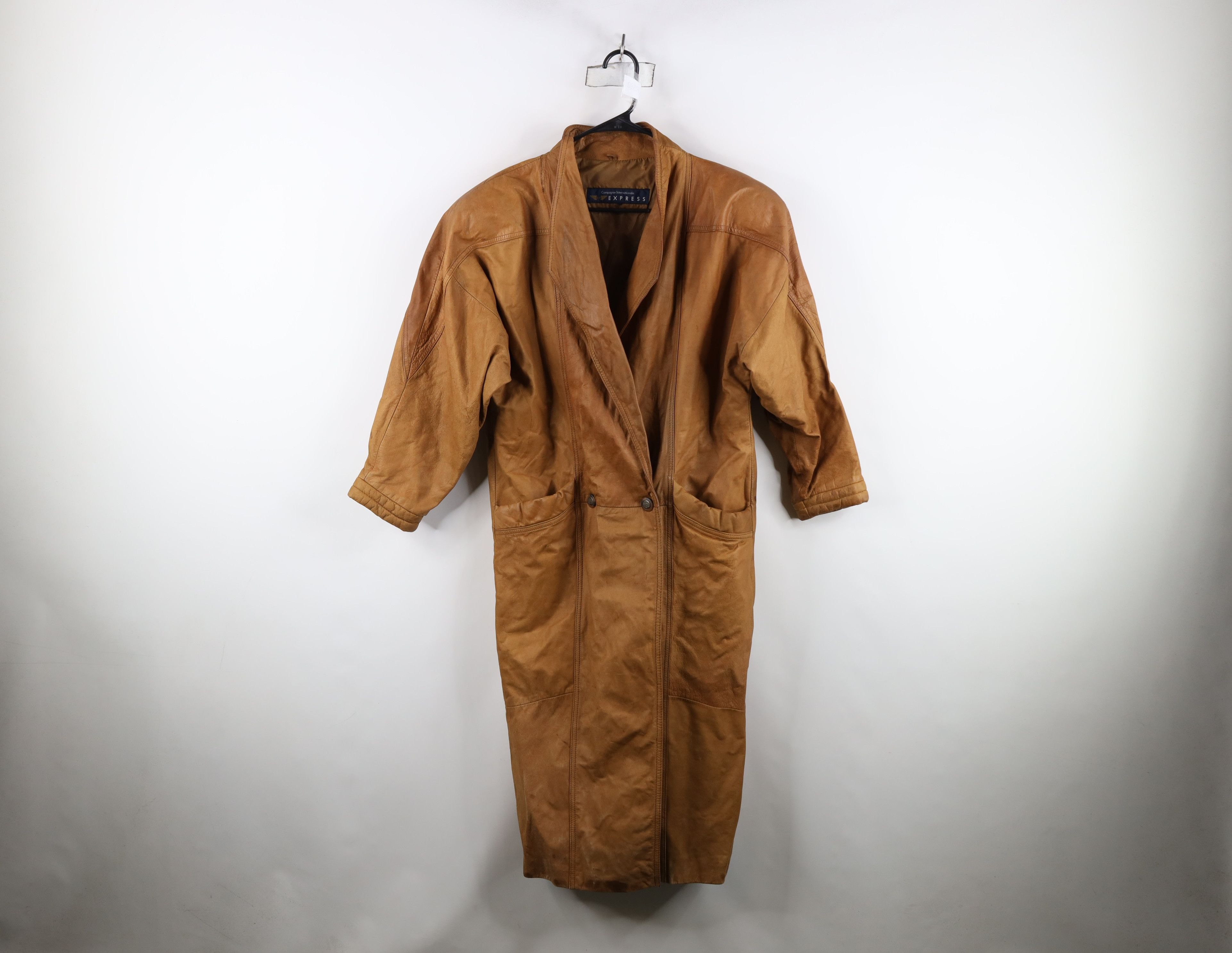 Express Vintage 90s Express Full Length Leather Jacket Coat Brown Size L / US 10 / IT 46 - 1 Thumbnail