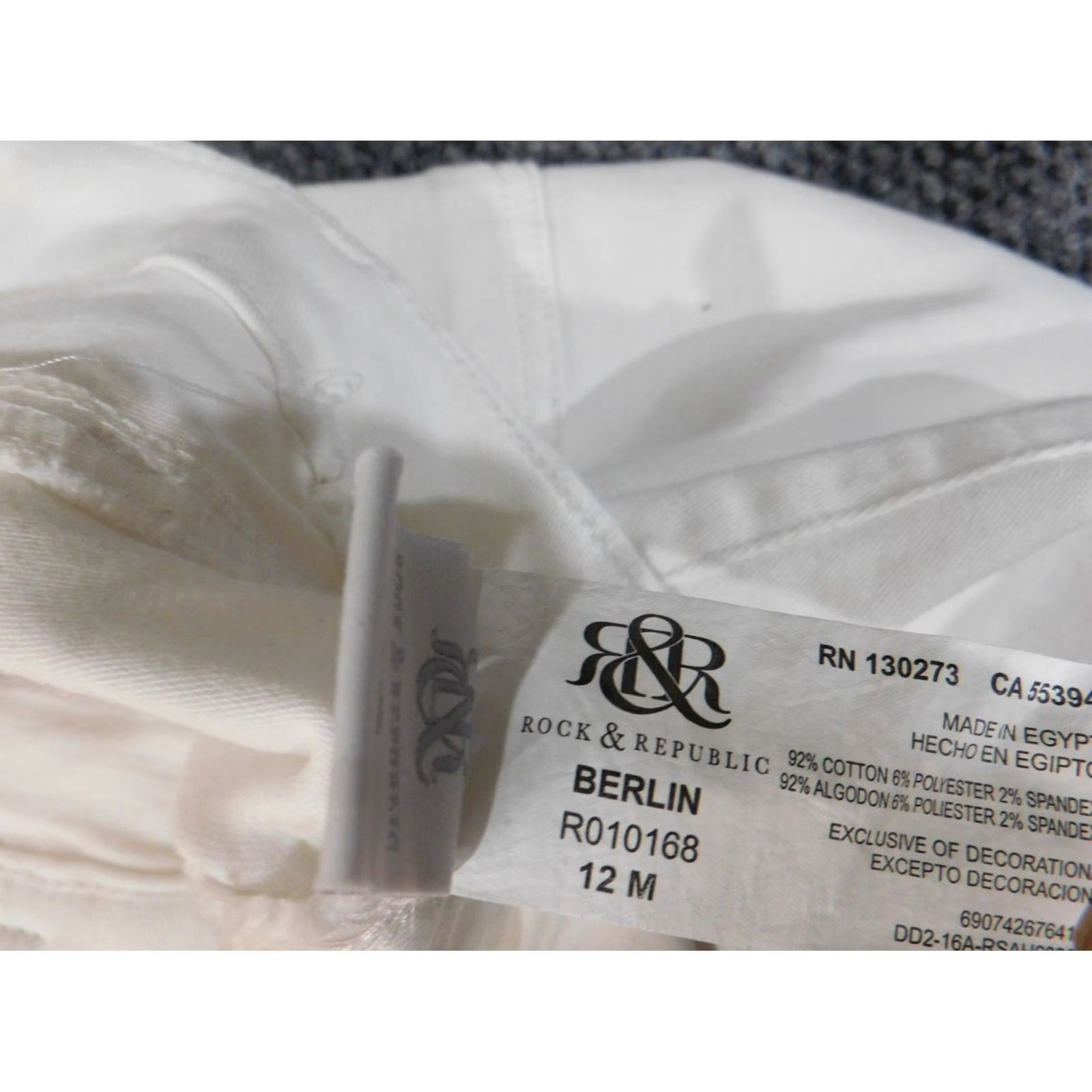 Vintage Rock & Republic Jeans Womens 12 White Berlin Straight Stretch Denim Cotton Regular Inseam 30 in Zipper Classic Size 34" / US 12 / IT 48 - 6 Thumbnail
