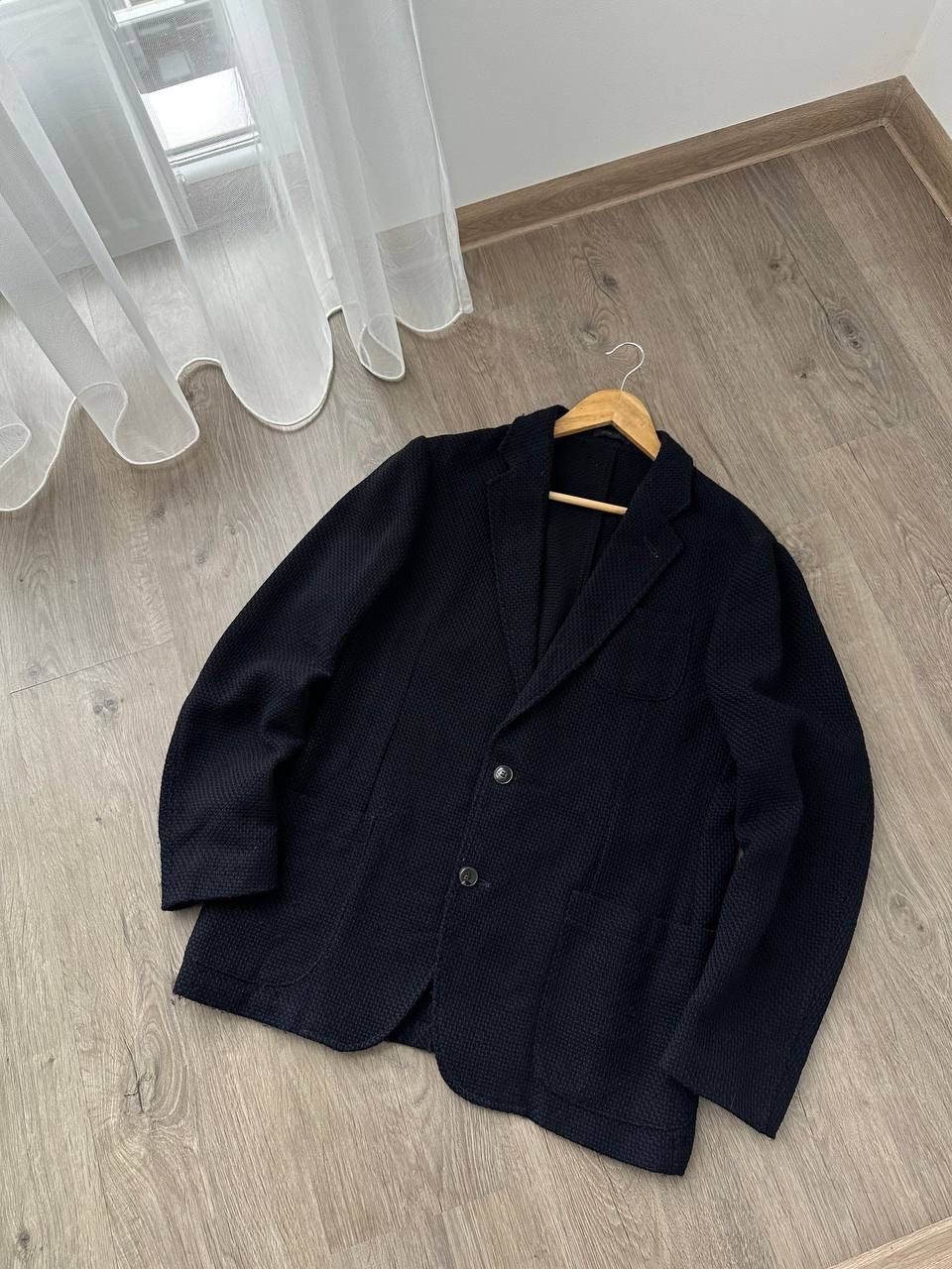 Armani Collezioni × Vintage Vintage Armani Collezioni Blue Jacquard Blazer Jacket Size 52R - 10 Thumbnail