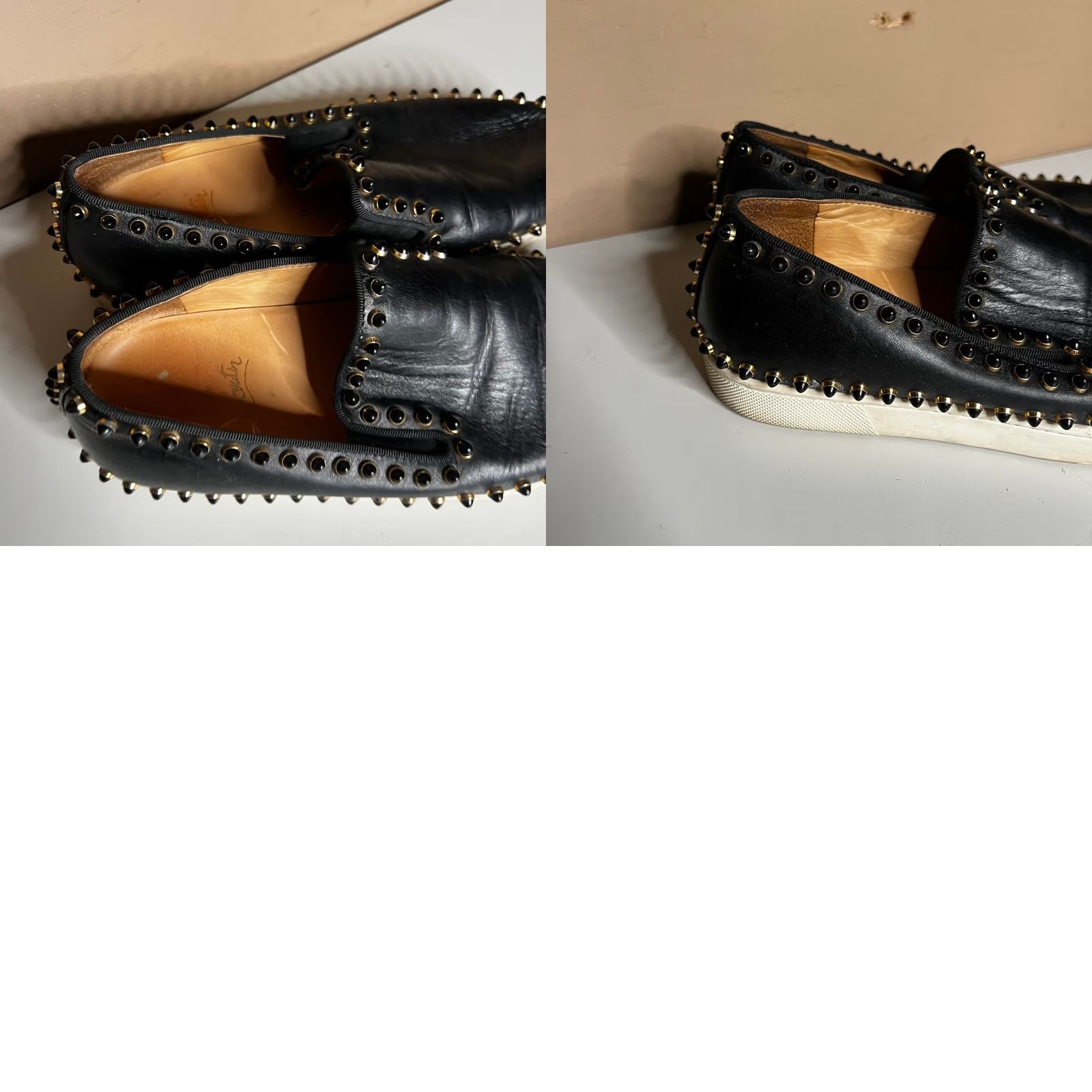 Christian Louboutin Christian Louboutin Roller Boat Black Leather Spiked Slip On Sneakers 37.5 Womens Shoes Men? Size US 8 / IT 38 - 8 Thumbnail