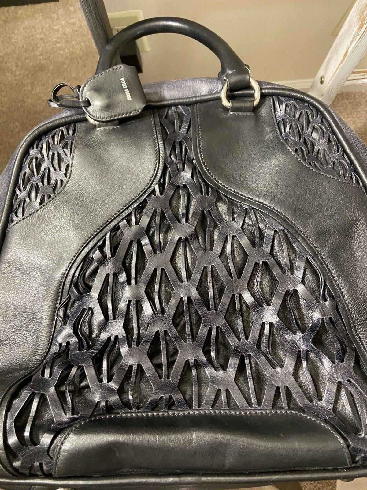 Miu Miu Rare Miu Miu Black Leather Laser Cutout Bowling Tote Handbag Size ONE SIZE - 4 Thumbnail