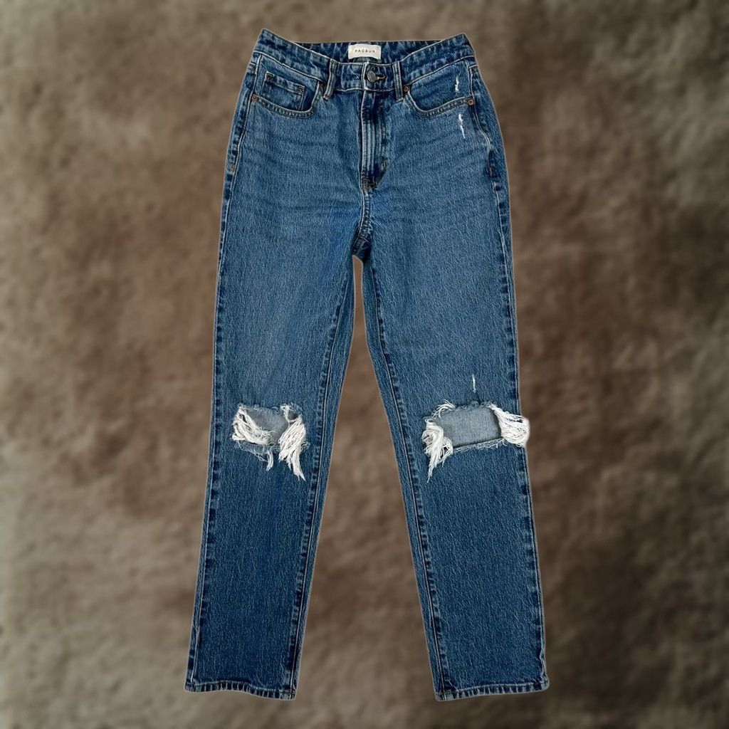 Pacsun PacSun Curve Straight High Rise Jeans Womens 25 Medium Blue Distressed Denim Jeans Size 42" / US 20 - 1 Thumbnail