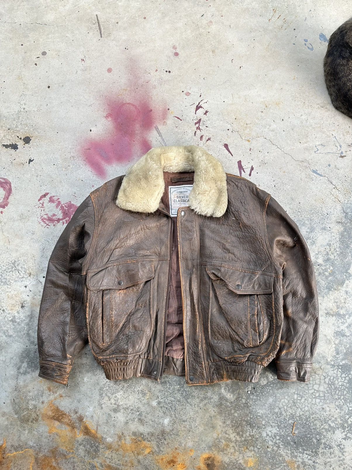 Vintage 👹Vintage THRASHED Aviator Leather Bomber Jacket Size US L / EU 52-54 / 3 - 3 Thumbnail
