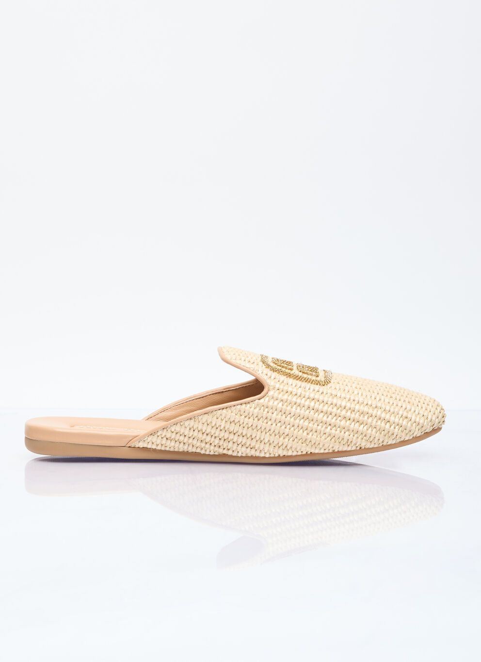 image of Miu Miu Woven Logo Mule Shoess Shoes in Beige, Women's (Size 9)