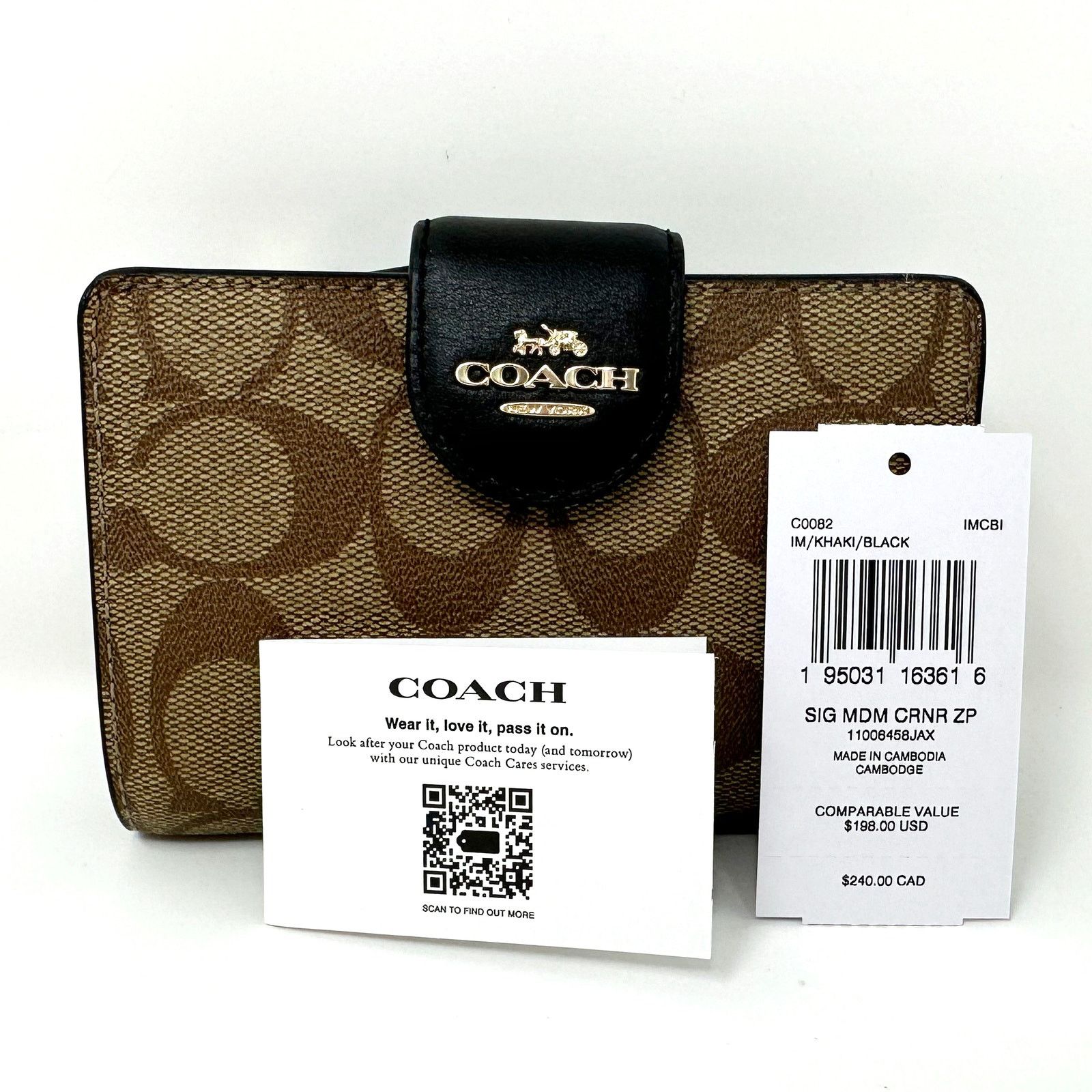 Coach Coach Medium Corner Zip Wallet Signature Canvas Khaki C0082 Size ONE SIZE - 2 Thumbnail