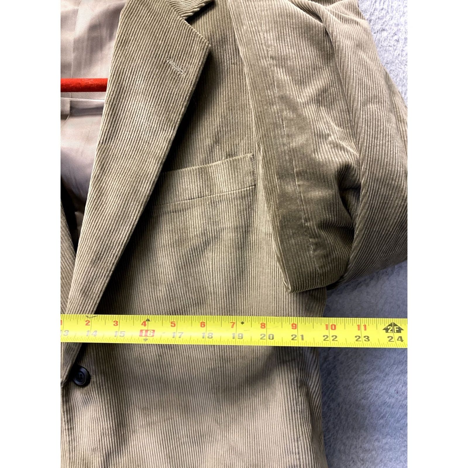 Vintage Alan Flusser Blazer Jacket Men 42L Corduroy Military Green Notch Lapel 2-Button Single-Breasted Regular Fit Vintage? No Size 42R - 3 Thumbnail