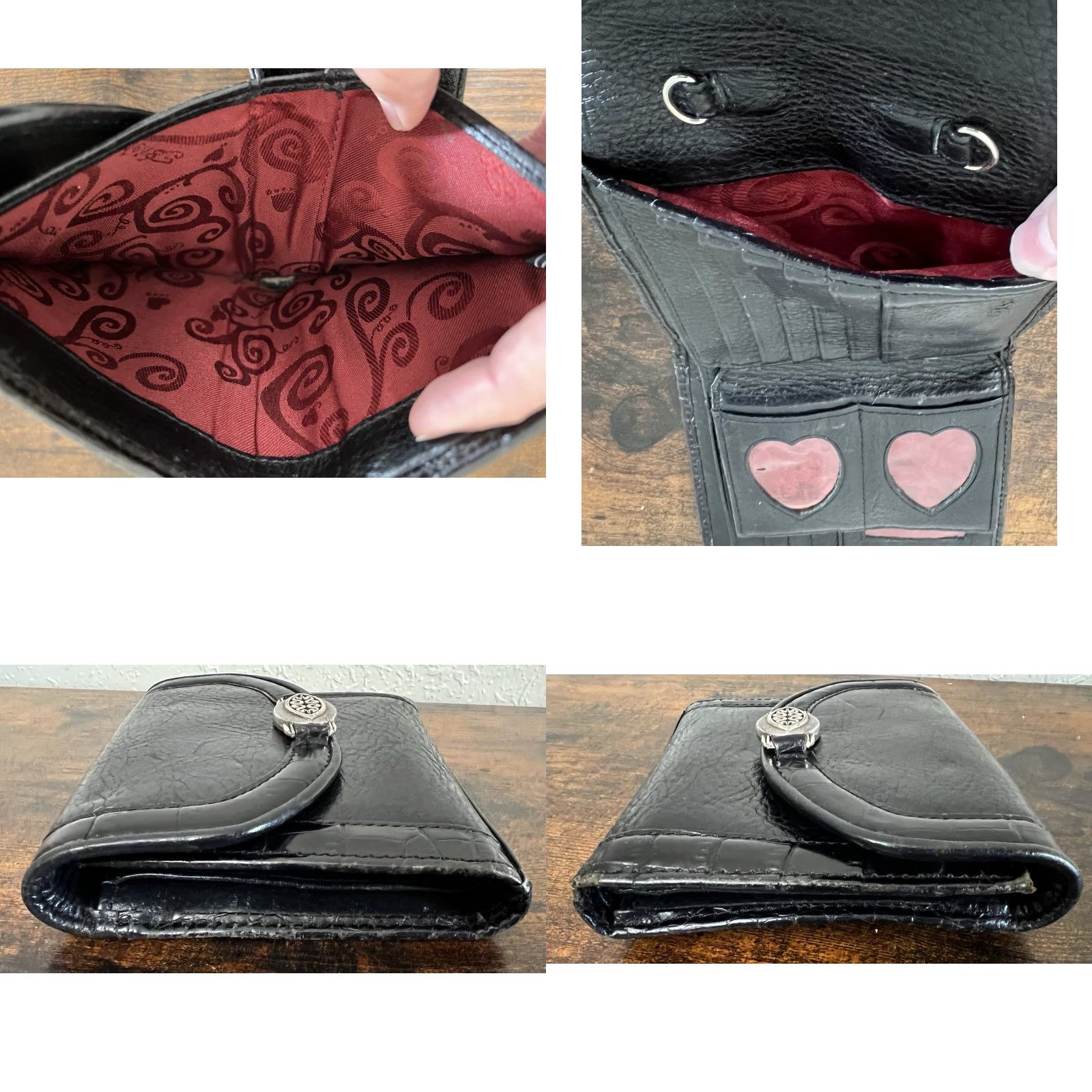 Brighton Brighton Wallet Bi-Fold Leather Black Womens Silver Credit Card Folding Croc Leather Bifold 5.5” x 4.5” Good Condition Size ONE SIZE - 8 Thumbnail