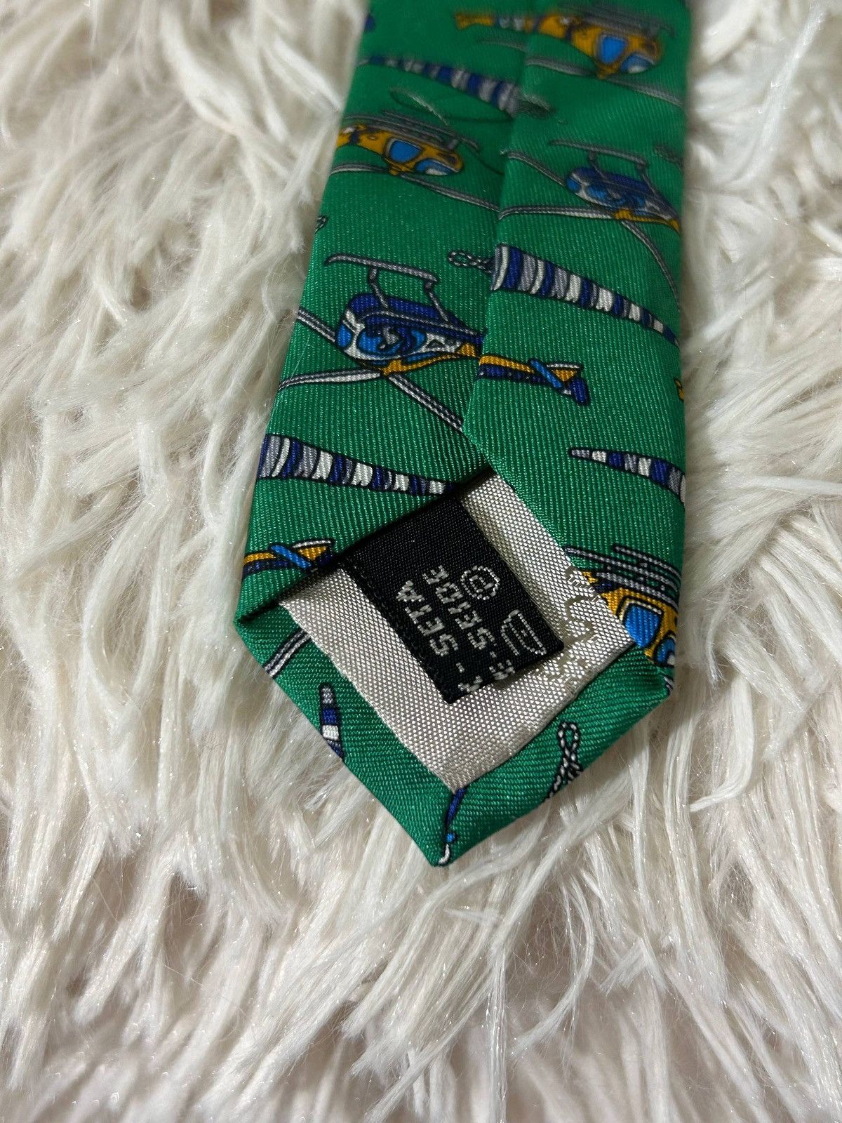 Salvatore Ferragamo SALVATORE FERRAGAMO Helicopter Green Silk Tie VINTAGE Size ONE SIZE - 5 Thumbnail