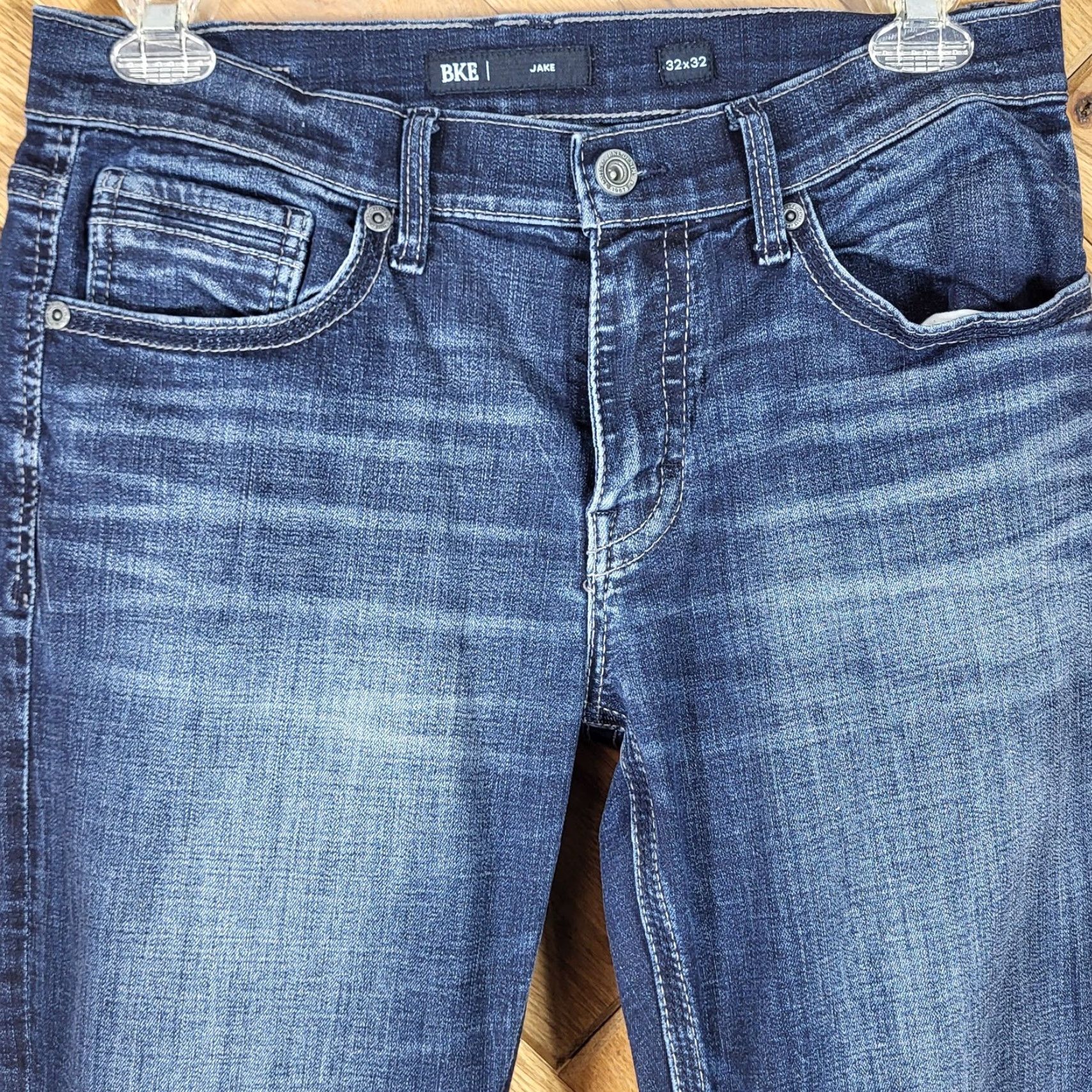BKE BKE Jake Mens Jeans Straight Blue Distressed 32x32 5-Pocket Denim Cotton Regular Rise 10-12 Inseam 32 Dark Wash Buckle Bke Brand Jeans Mens Size US 32 / EU 48 - 2 Thumbnail