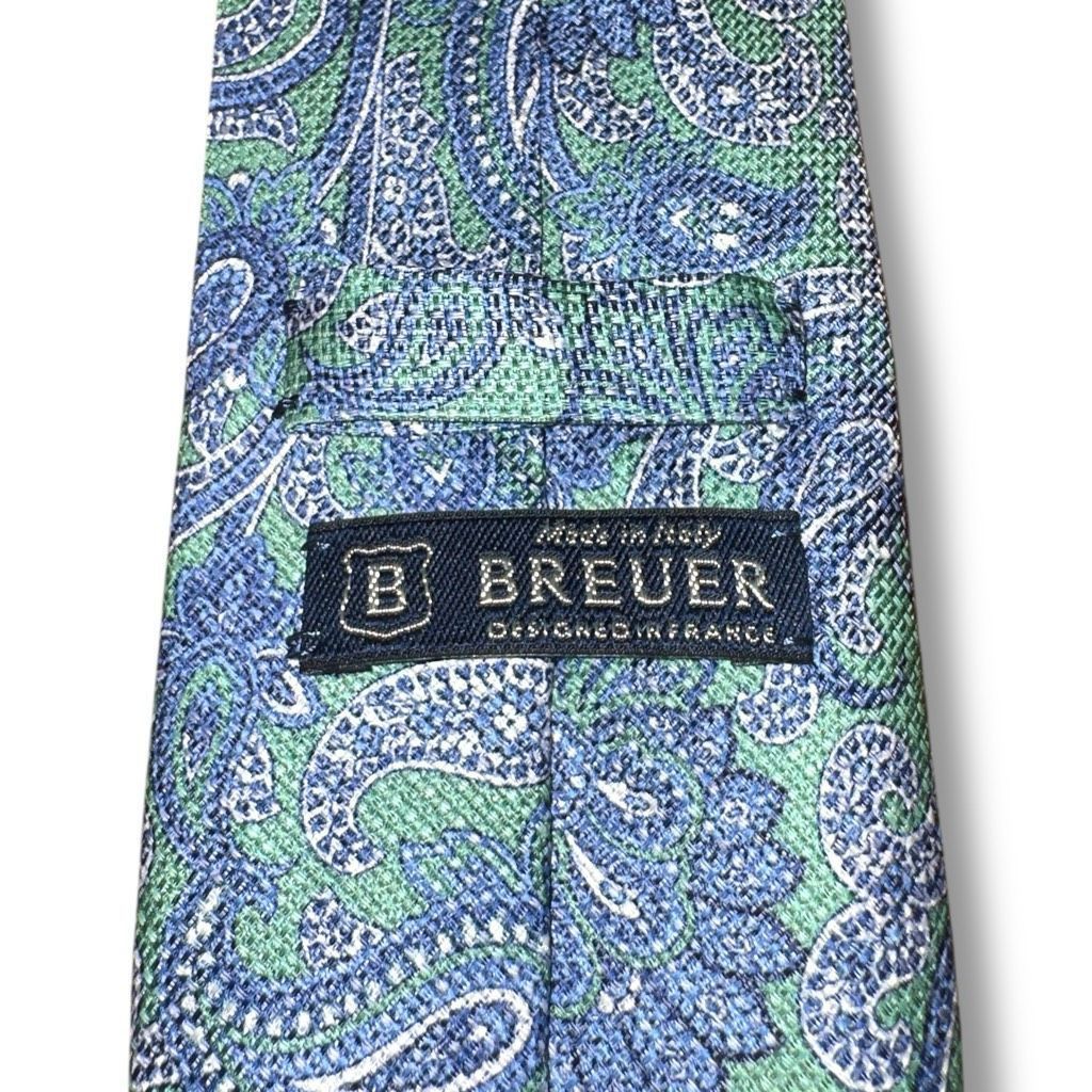 Breuer Breuer Blue & Green Paisley Silk & Linen Handmade in Italy N Size ONE SIZE - 3 Thumbnail