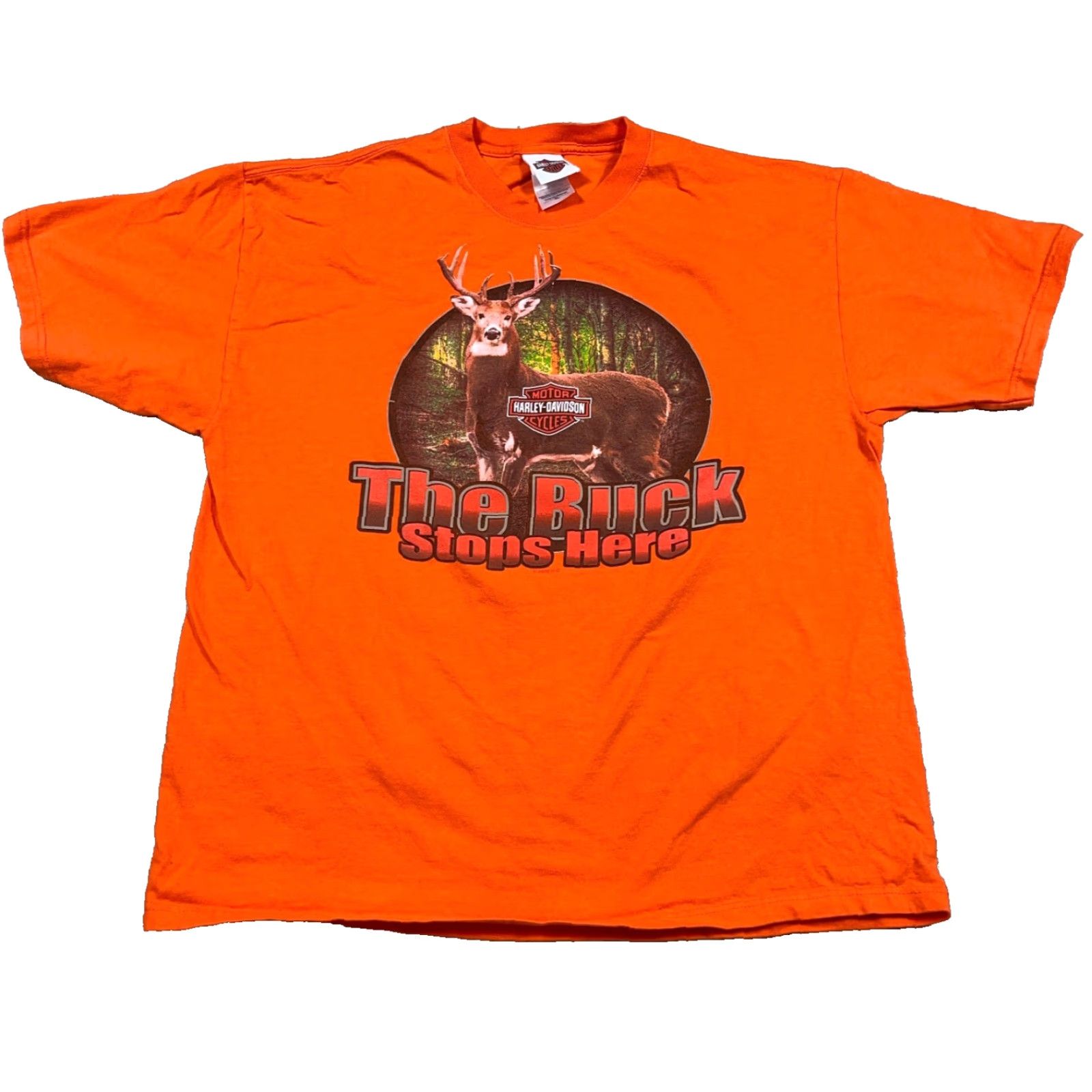 Harley Davidson Harley-Davidson Shirt Men XL Orange Buck Stops Here Alamo Fire Flames VTG Y2K 80s Grunge Retro Skull Graphic Print Tee T-Shirt Wearable… Size US XL / EU 56 / 4 - 2 Thumbnail