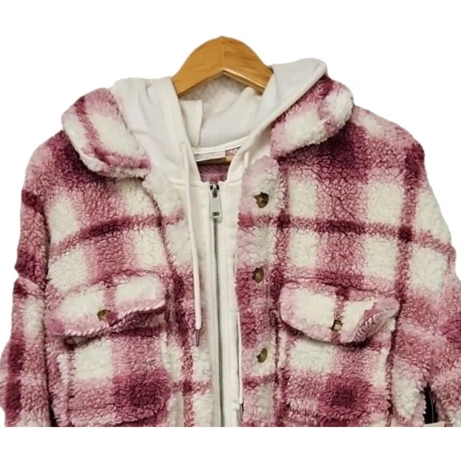 Vintage No Boundaries Pink Plaid Sherpa Shacket Hoodie Jacket Cozy Soft Girl Y2K Fleece M 8-10 Women S Size S / US 4 / IT 40 - 3 Thumbnail