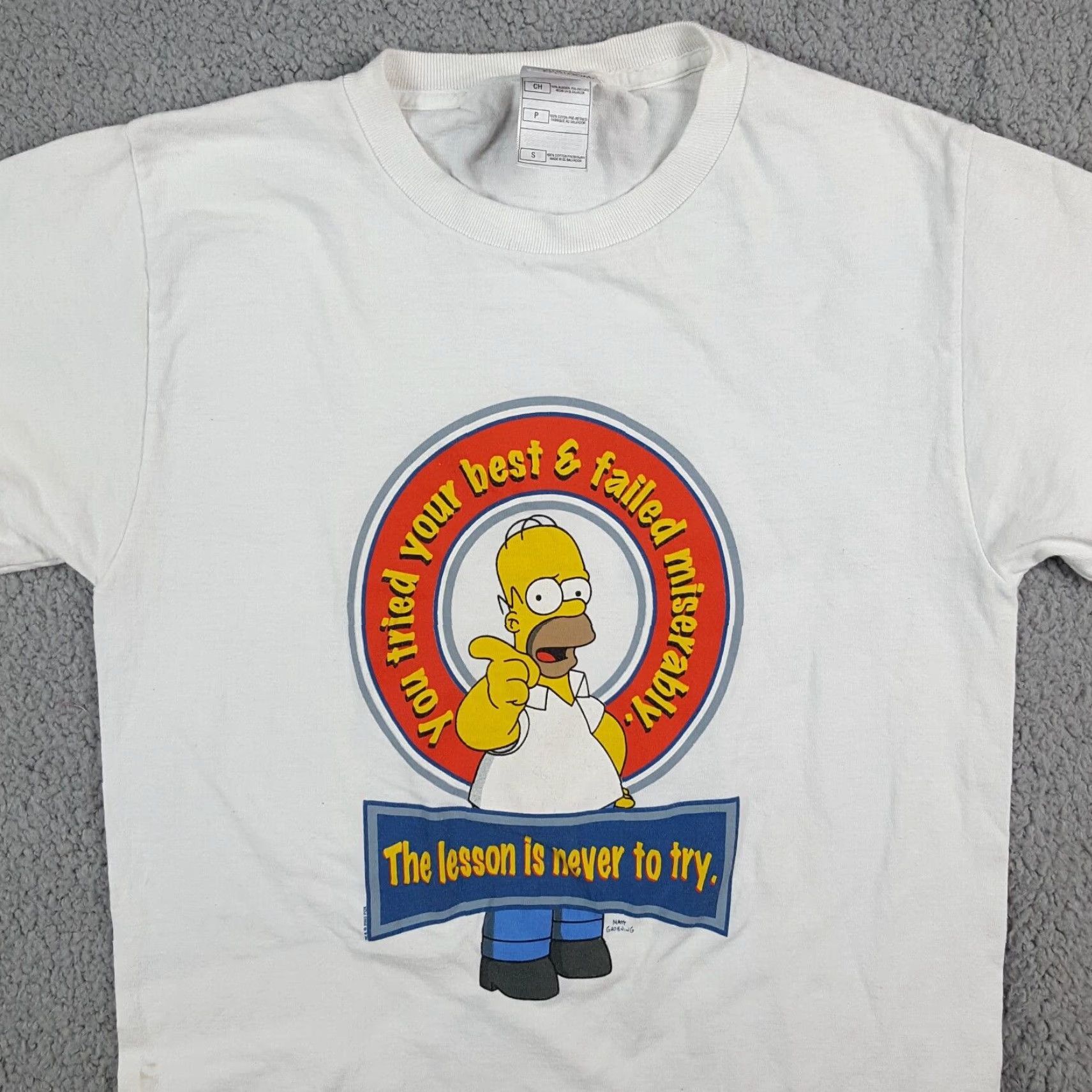 Fruit Of The Loom VINTAGE Fruit of the Loom The Simpsons Homer Fail T-Shirt Size Small White 90s Retro Cartoon Mens Size US S / EU 44-46 / 1 - 3 Thumbnail