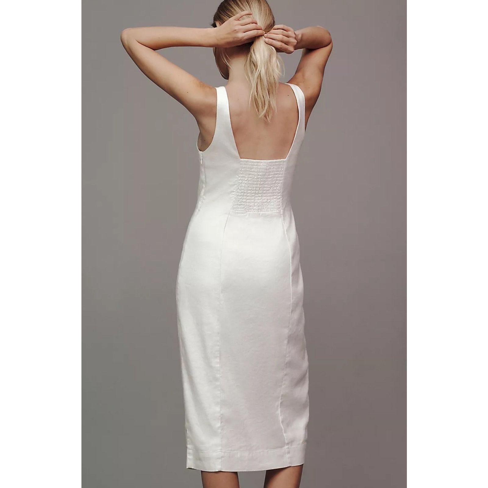 Anthropologie NWT Sleeveless Square-Neck Linen Button Wrap Midi Dress $178 Size L / US 10 / IT 46 - 4 Thumbnail