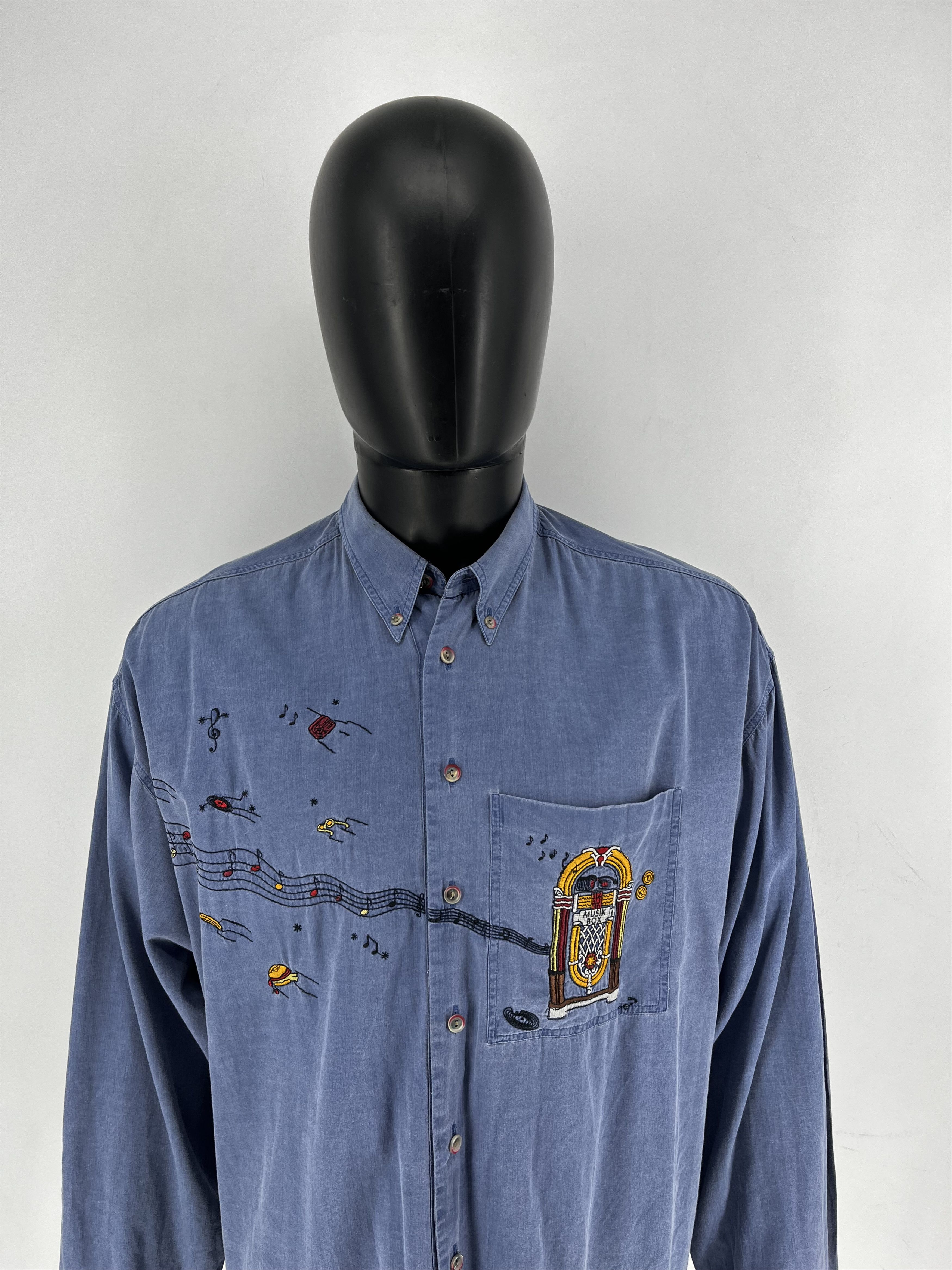 Haupt Haupt Germany Men’s Long Shirt Blue Embroidered Music Box Size US XL / EU 56 / 4 - 6 Thumbnail