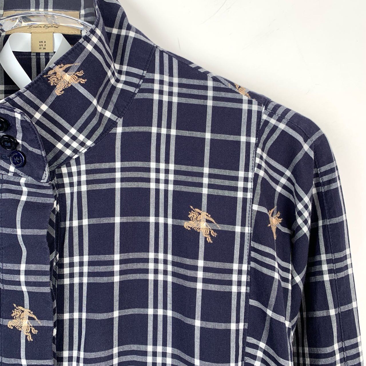 Burberry [Burberry] Equestrian Knight Check Navy Blue Long-Sleeve Shi Size XS / US 0-2 / IT 36-38 - 5 Thumbnail