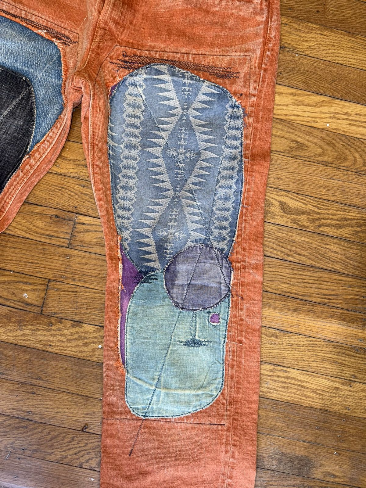 Kapital Kapital Boro Patchwork Repair Denim - Orange Garment Dyed Size US 34 / EU 50 - 3 Thumbnail