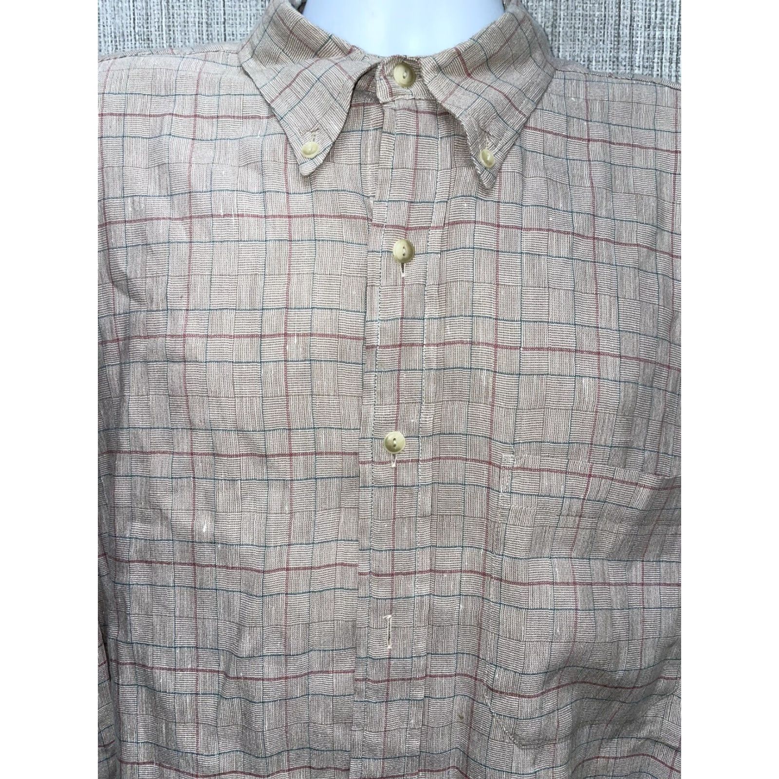 Pendleton Pendleton Shirt Plaid Short Sleeve Button-Down Beige Linen L Mens Size US L / EU 52-54 / 3 - 2 Thumbnail