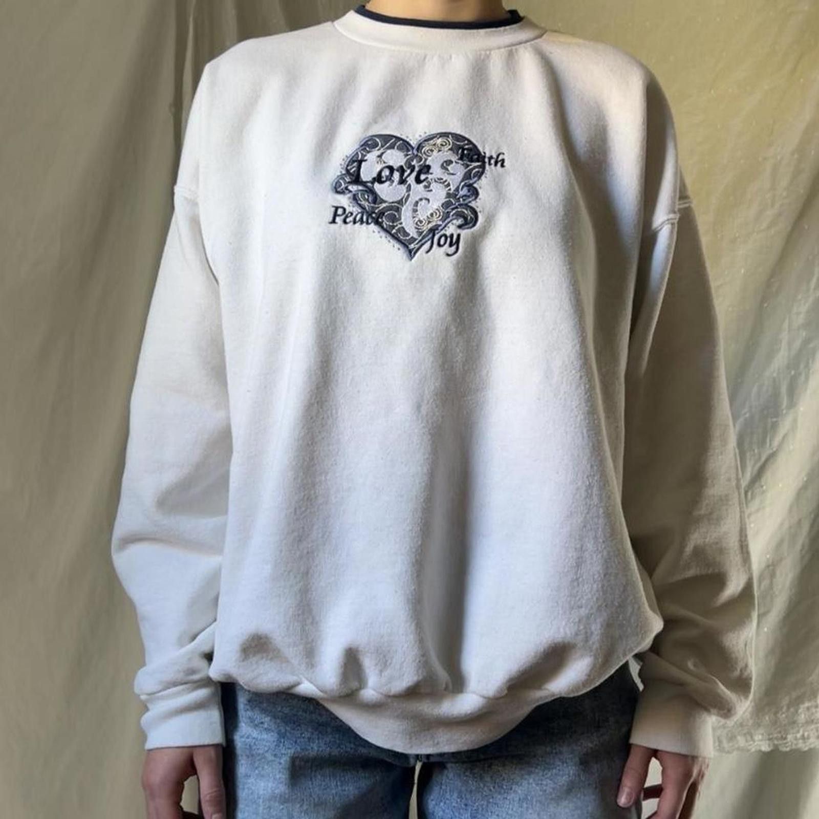 M.Cohen Vintage 90s “Love Faith Peace Joy” White Sweatshirt Size L / US 10 / IT 46 - 1 Thumbnail
