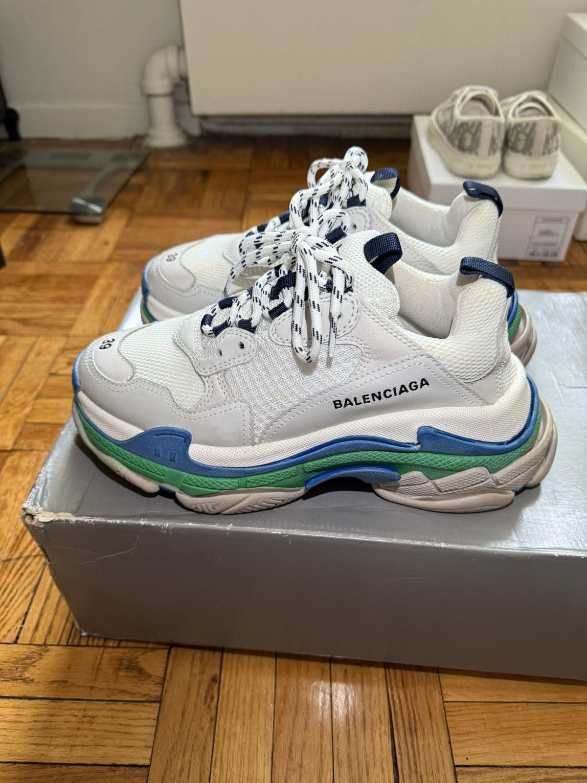 Balenciaga Balenciaga Triple S Sneaker - White / Blue / Green Size US 6 / EU 39 - 4 Thumbnail