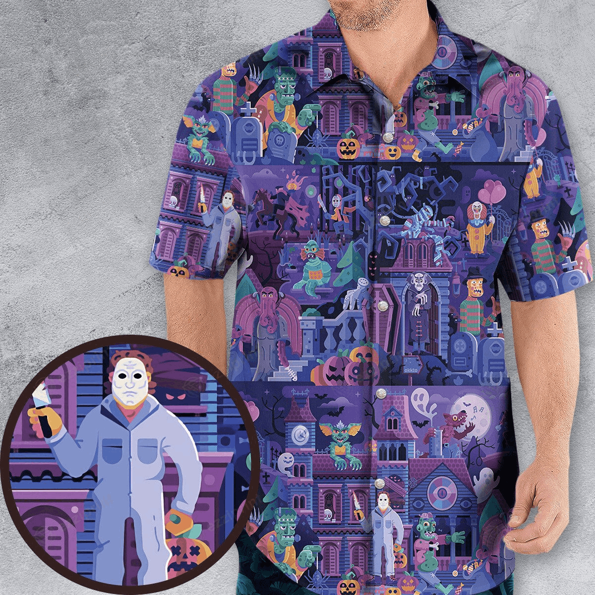 Designer × The Unbranded Brand Retro Monster Party Hawaiian Shirt – Vintage Horror Vibes Size US M / EU 48-50 / 2 - 1 Thumbnail