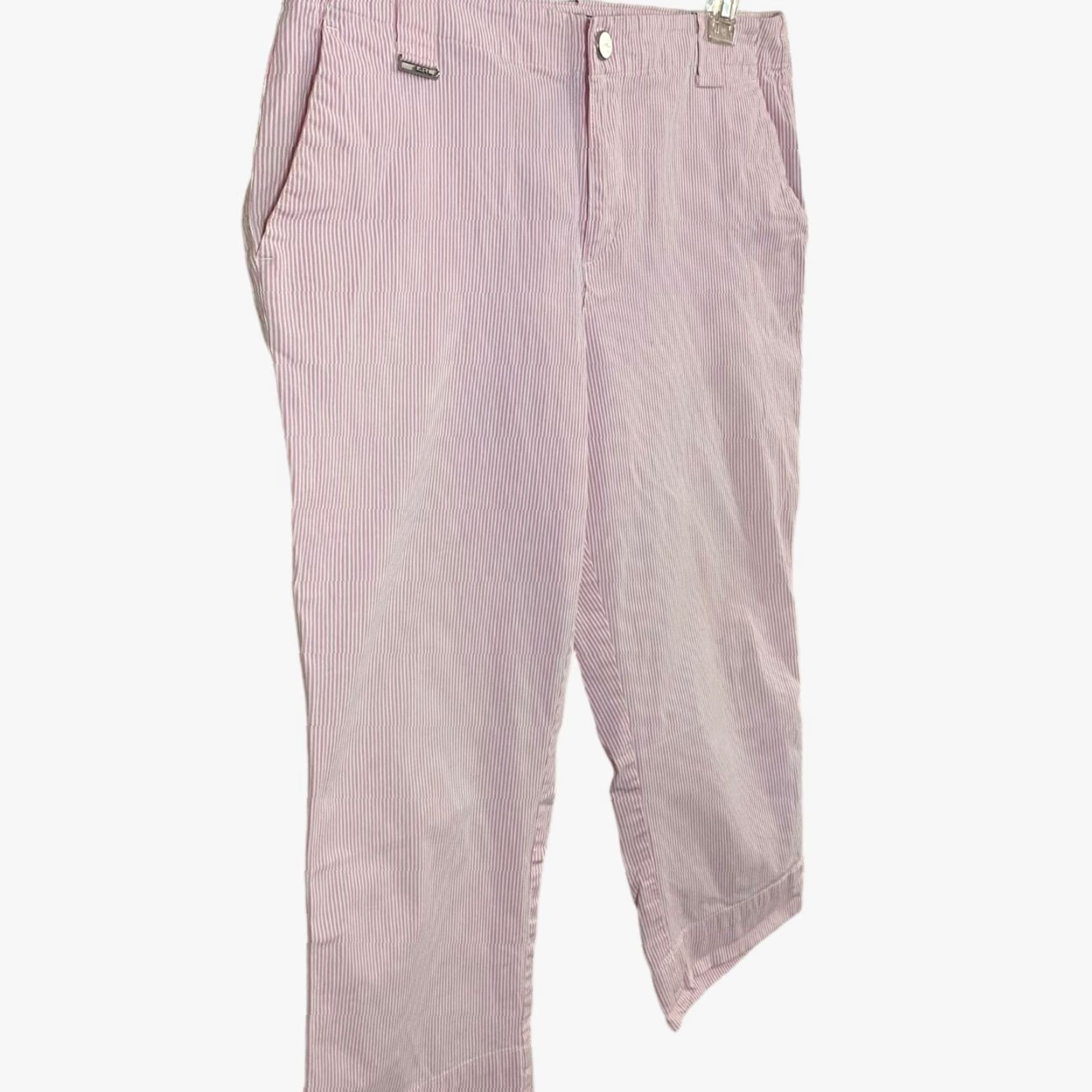 Ralph Lauren Lauren Ralph Lauren Active Capri Pants Womens 8 Pink White Stripe Stretch Pockets 97% Cotton 3% Elastane Beach Preppy Size 30" / US 8 / IT 44 - 3 Thumbnail