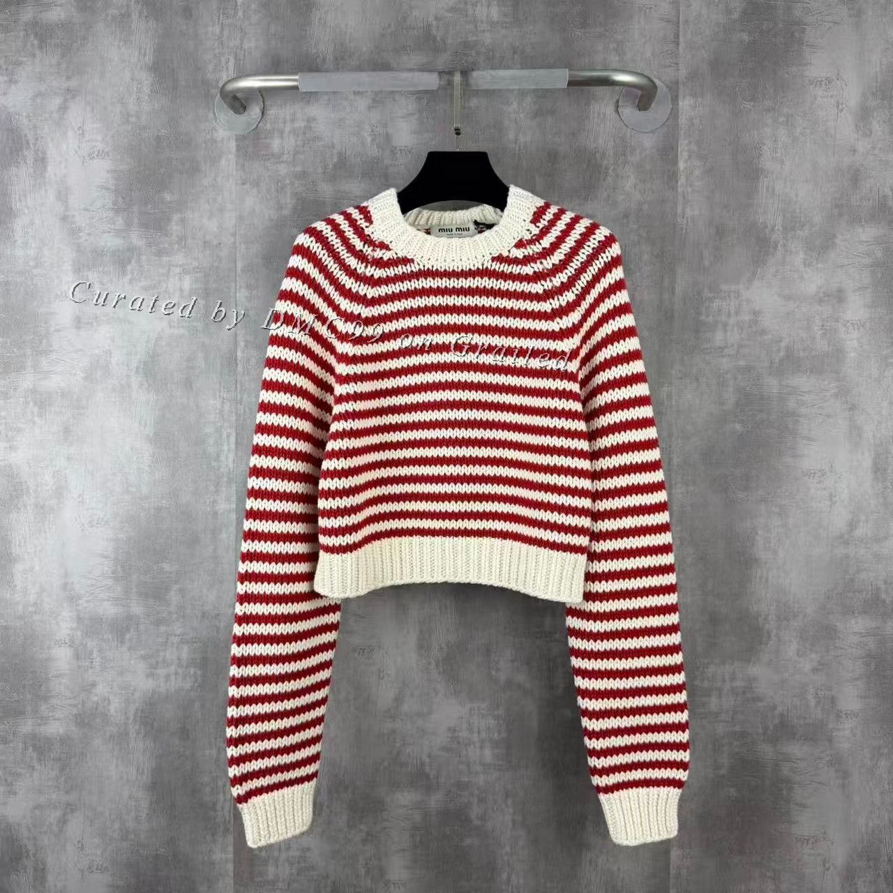 Miu Miu Miumiu Logo Red White Stripe Knit Sweater Size S / US 4 / IT 40 - 1 Thumbnail