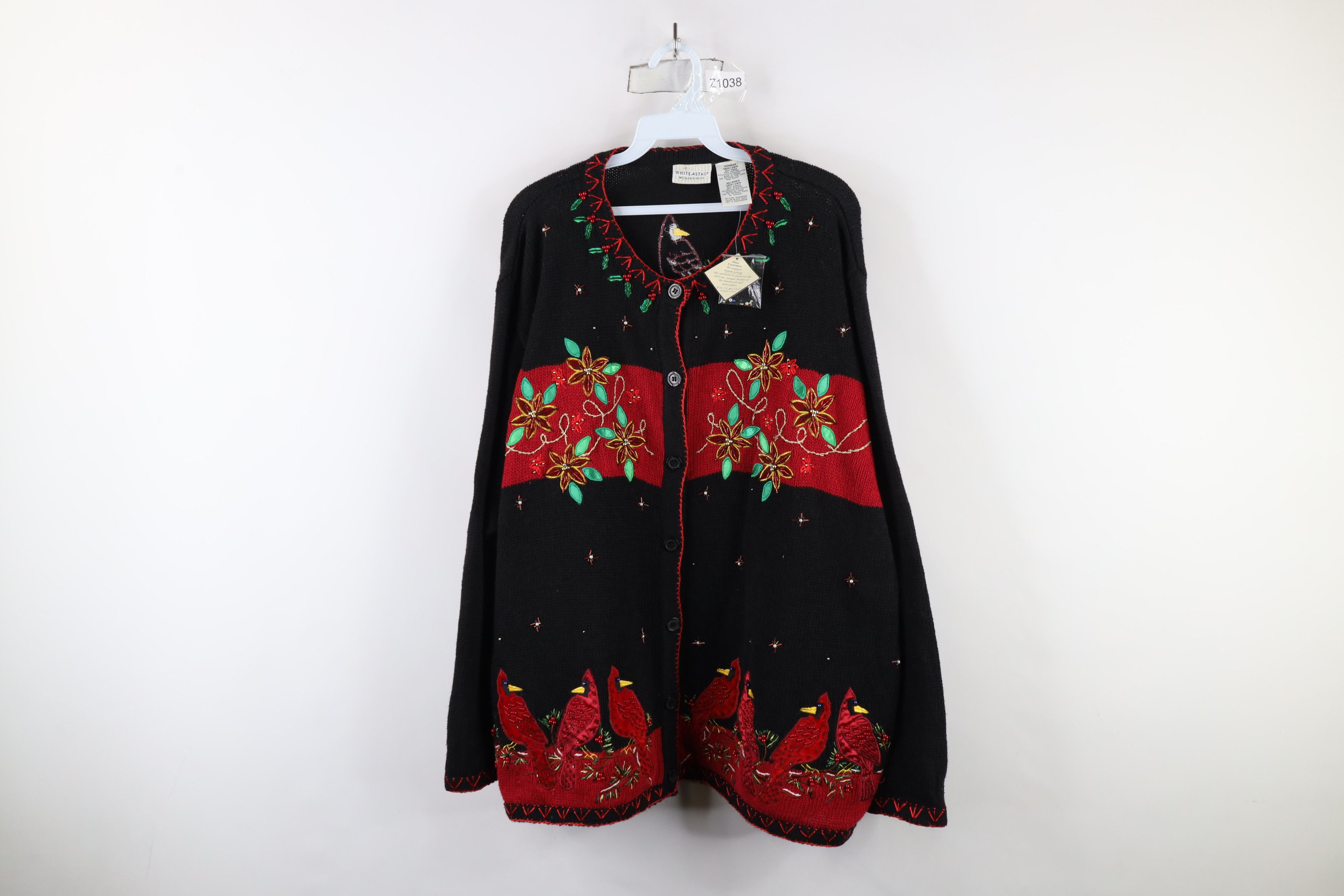 Vintage Deadstock Vintage 90s Christmas Bird Flower Cardigan Sweater Size 4XL / US 24-26 - 1 Thumbnail