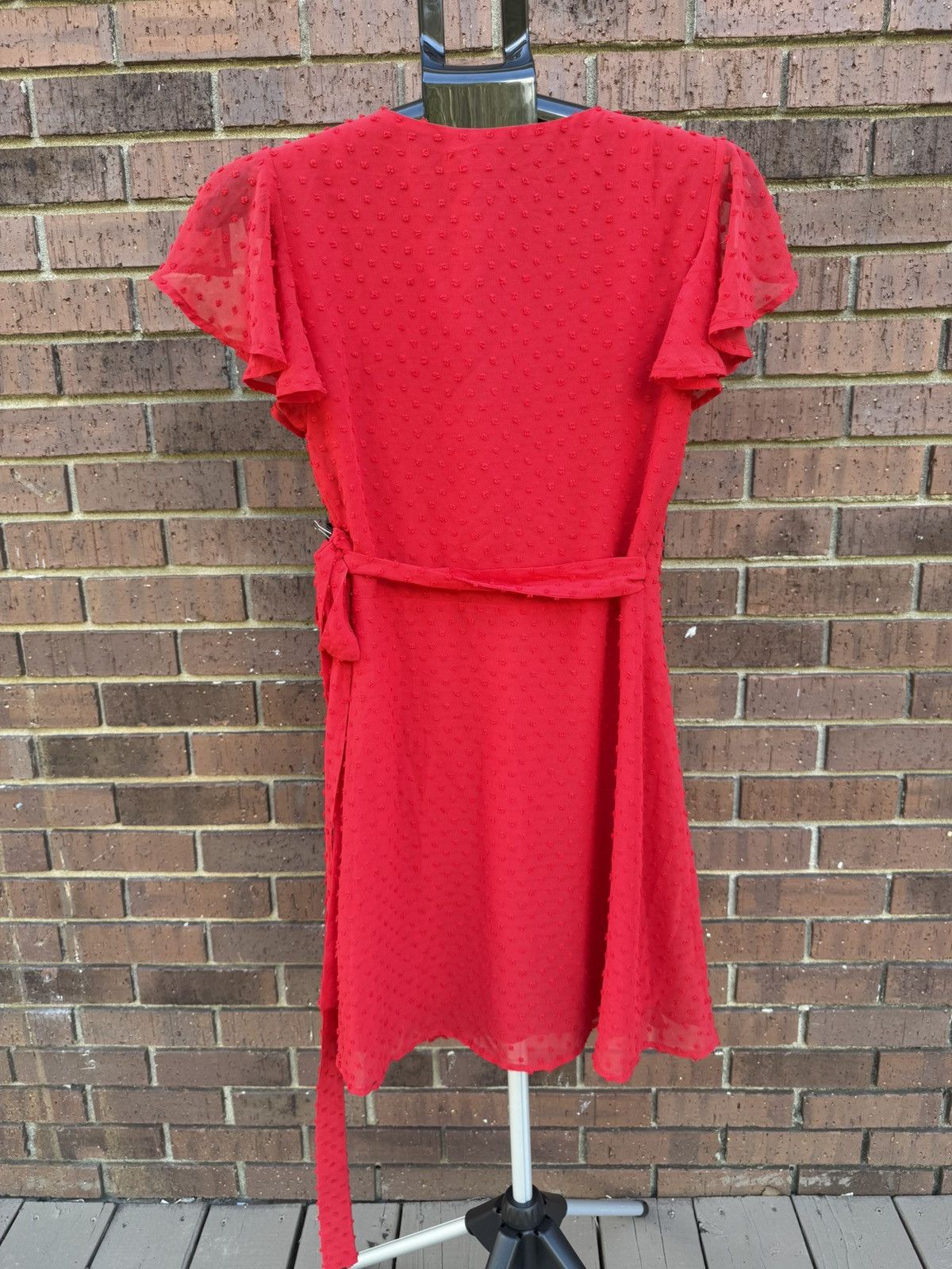 Lulus Lulus Red Swiss Dot Flutter Sleeve Wrap Mini Dress Size S / US 4 / IT 40 - 9 Thumbnail
