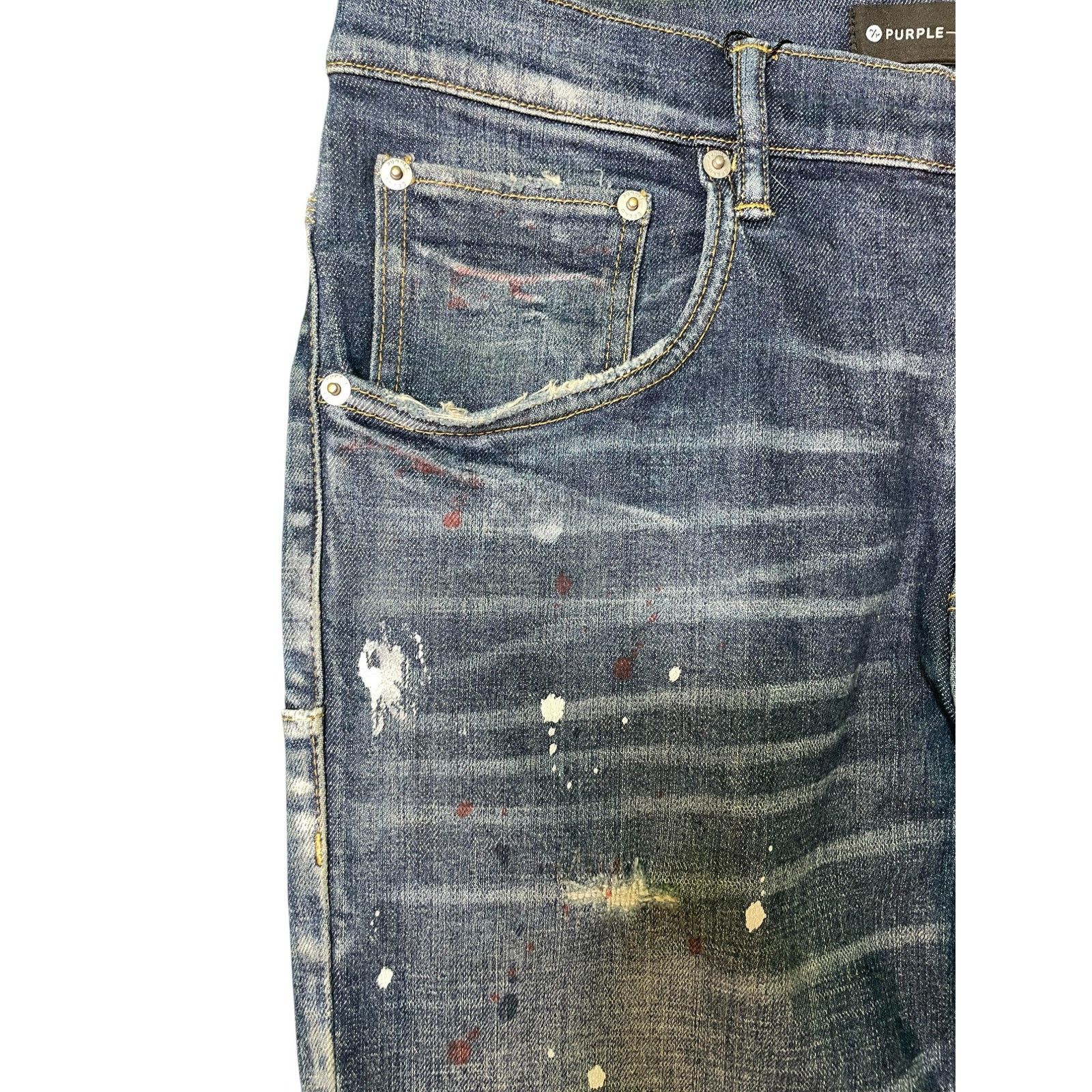 Purple Brand Purple Brand Paint Splattered Dark Wash Blue Jeans Size US 31 - 6 Thumbnail