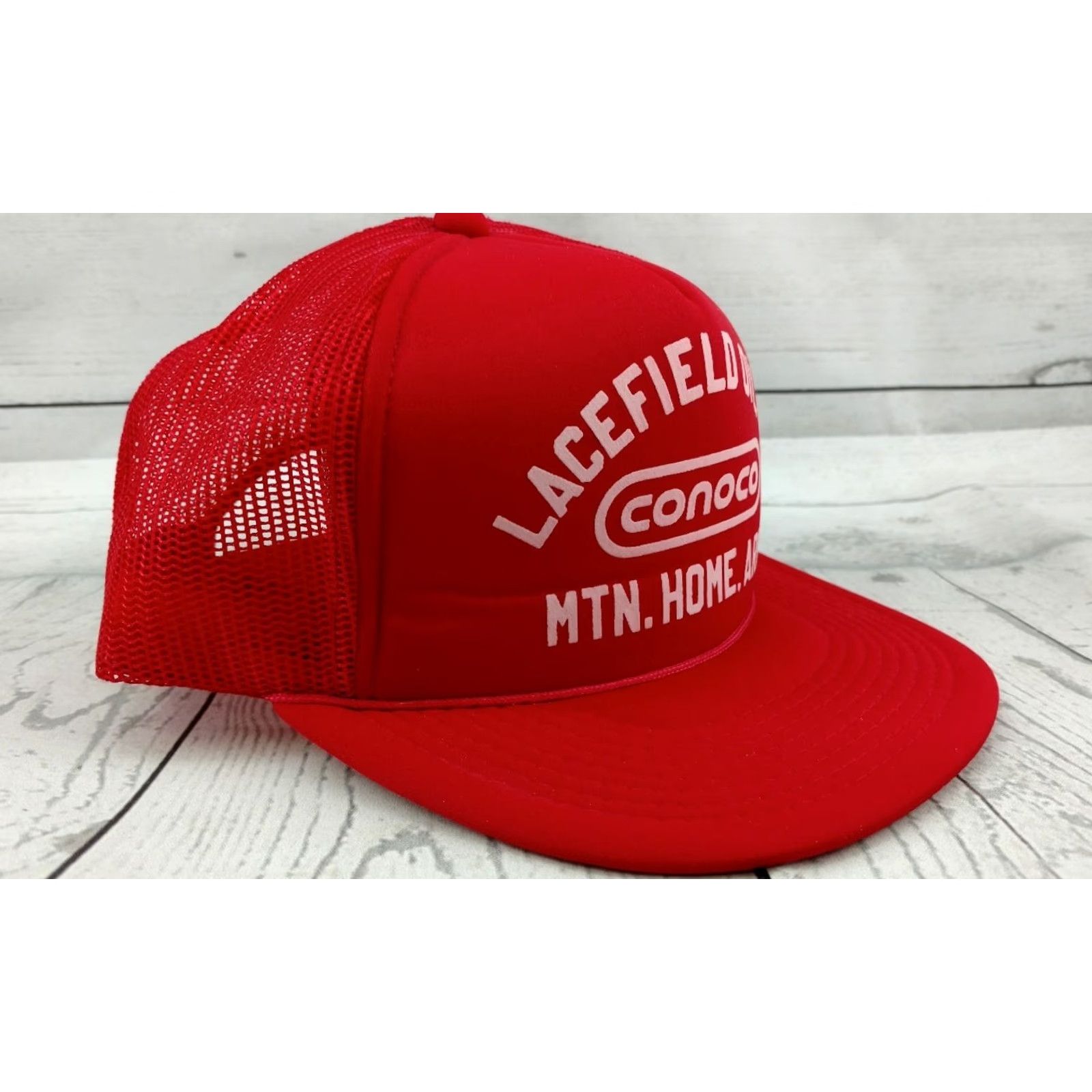 GAS VINTAGE Red CONOCO GAS STATION OIL ADVERTISING SNAPBACK Lacefield Oil Co. Hat Men Adjustable Red Advertising Hat Mens Size ONE SIZE - 3 Thumbnail