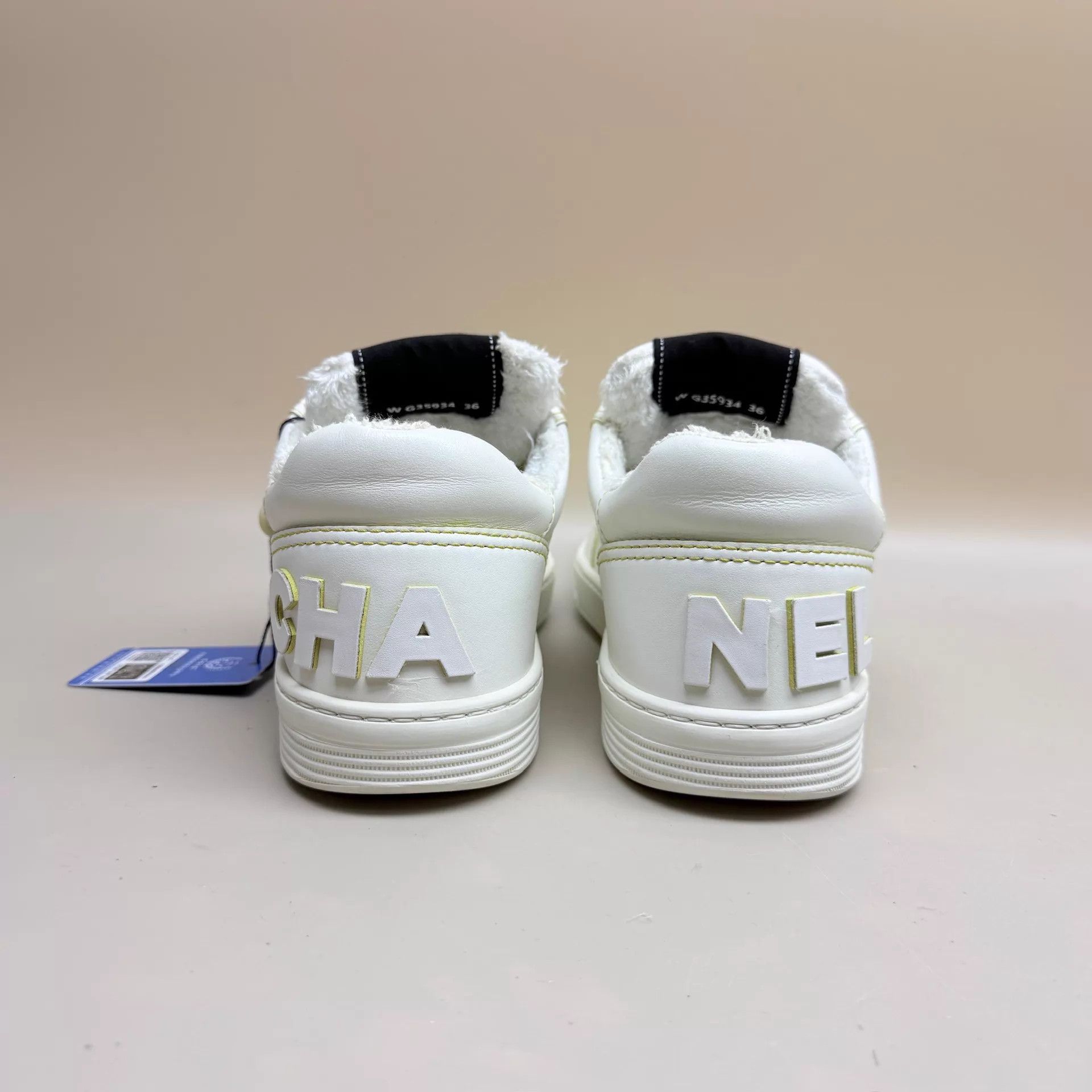 Chanel CHANEL White & Yellow Logo Laces Sneaker 36 Mint Size US 5.5 / IT 35.5 - 3 Thumbnail