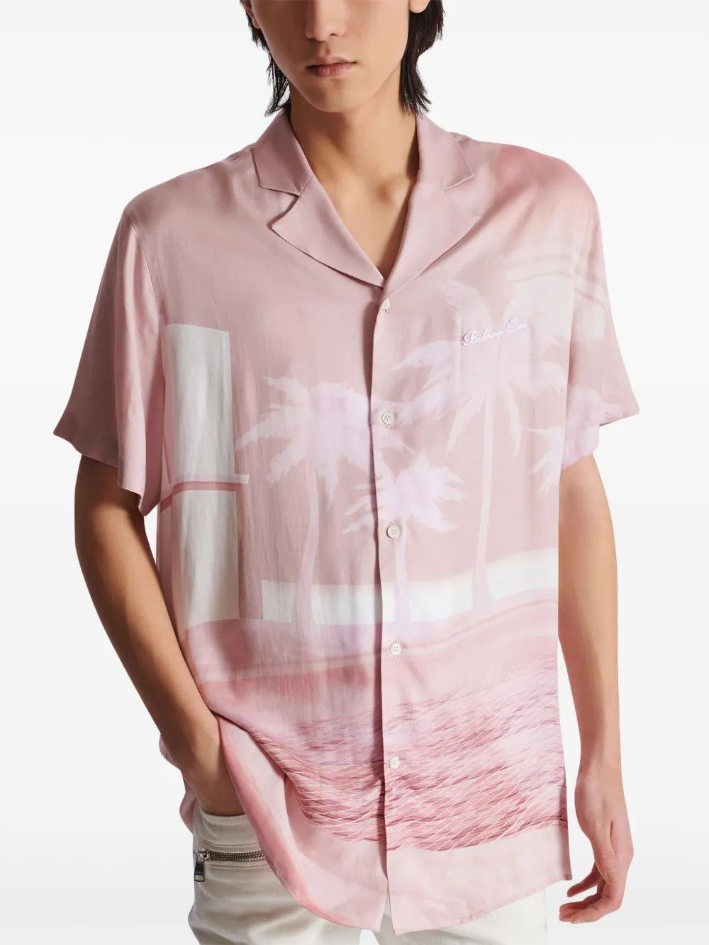 Balmain o1s1wg110925 Print Logo Embroidered Shirt in Pink/White Size US S / EU 44-46 / 1 - 2 Thumbnail