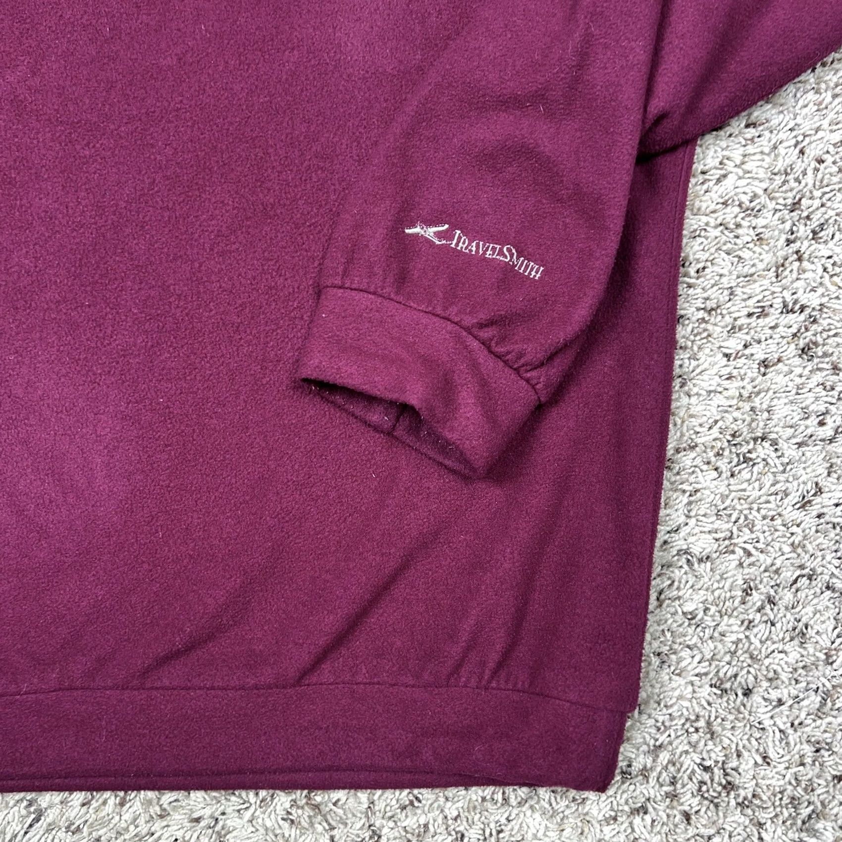 Vintage VINTAGE Travel Smith Sweatshirt Mens XL V-Neck Burgundy Fleece Embroidered Logo USA 90s Size US XL / EU 56 / 4 - 4 Thumbnail