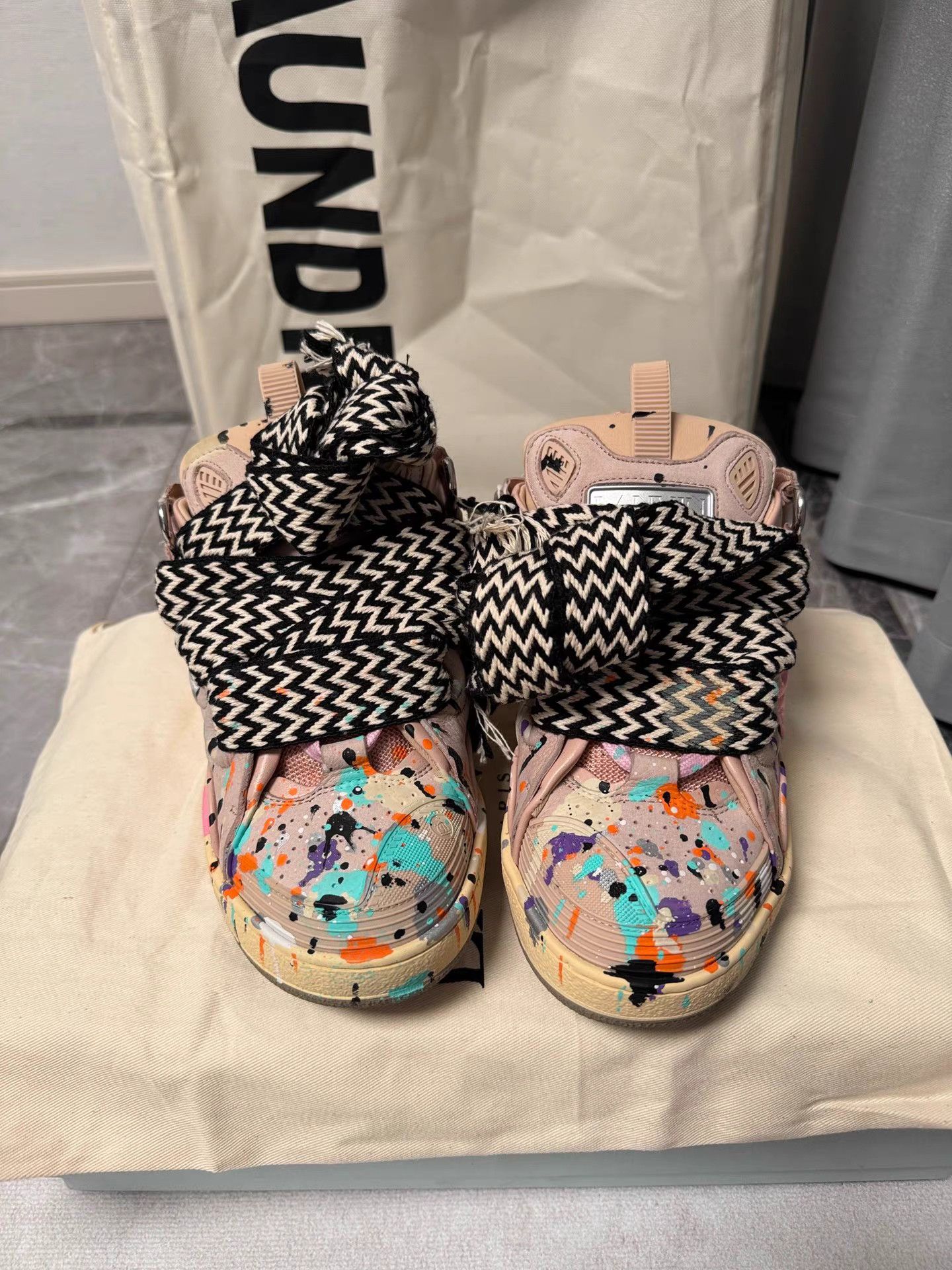 Lanvin Lanvin Curb Pink Paint Splatter Sneakers K6 Size US 6 / IT 36 - 2 Thumbnail
