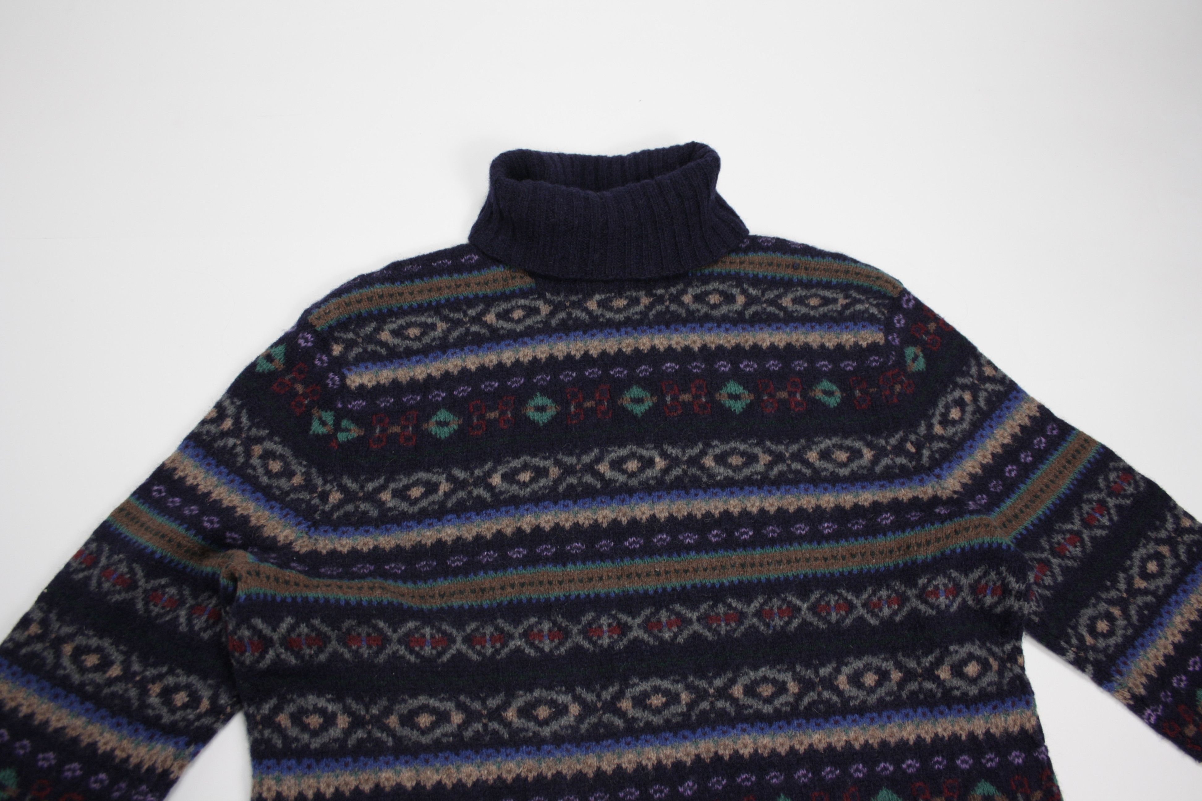Polo Ralph Lauren × Vintage Polo 90s Vintage Fair Isle Turtleneck Wool Hand Knit Sweater Size US XL / EU 56 / 4 - 3 Thumbnail