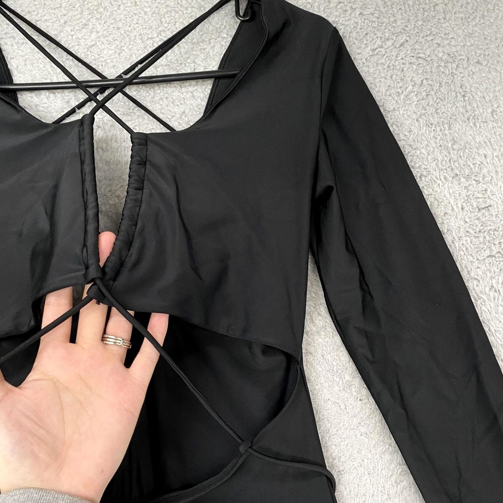 SKIMS Skims Catsuit Womens M Black Strappy V-Neck Party Club Jumpsuit Size 32" / US 10 / IT 46 - 3 Thumbnail