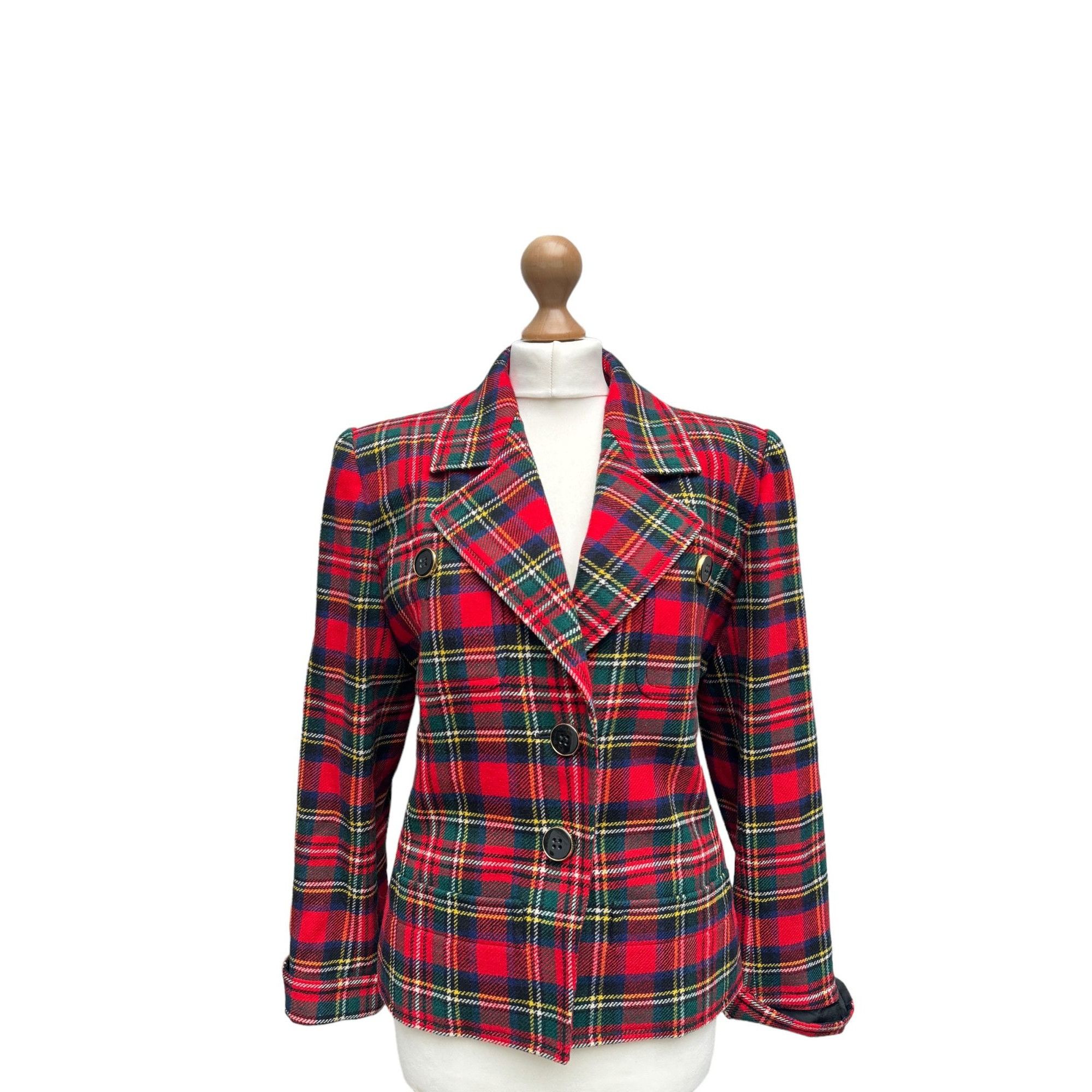 image of Saint Laurent Paris Red Plaid Wool Jacket, Women's (Size Medium)