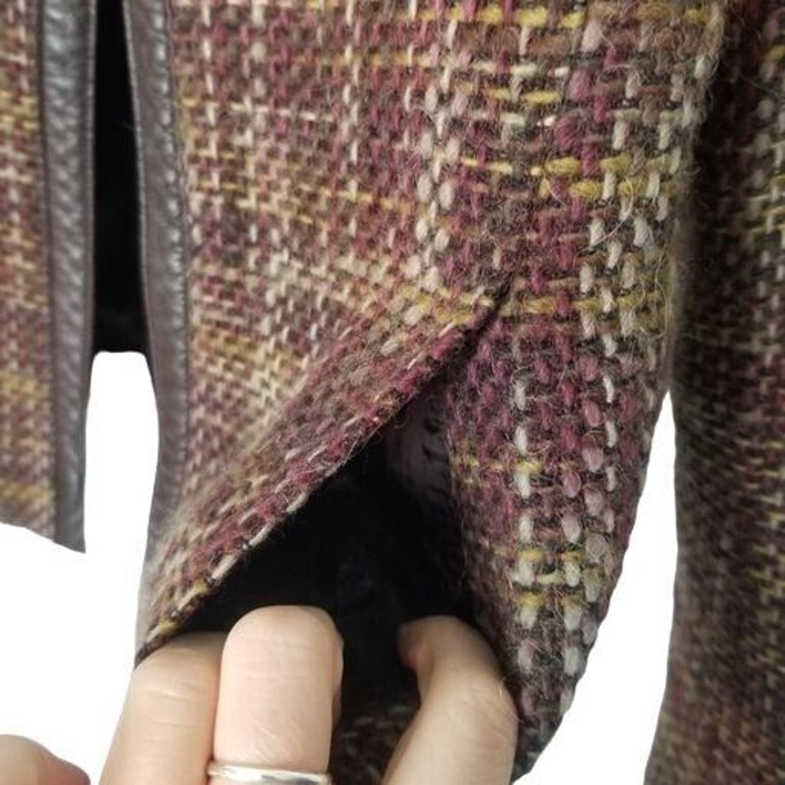 Akris Arkis Womens Wool Alpaca Tweed Blazer Size 8 Leather Trim Size M / US 6-8 / IT 42-44 - 6 Thumbnail