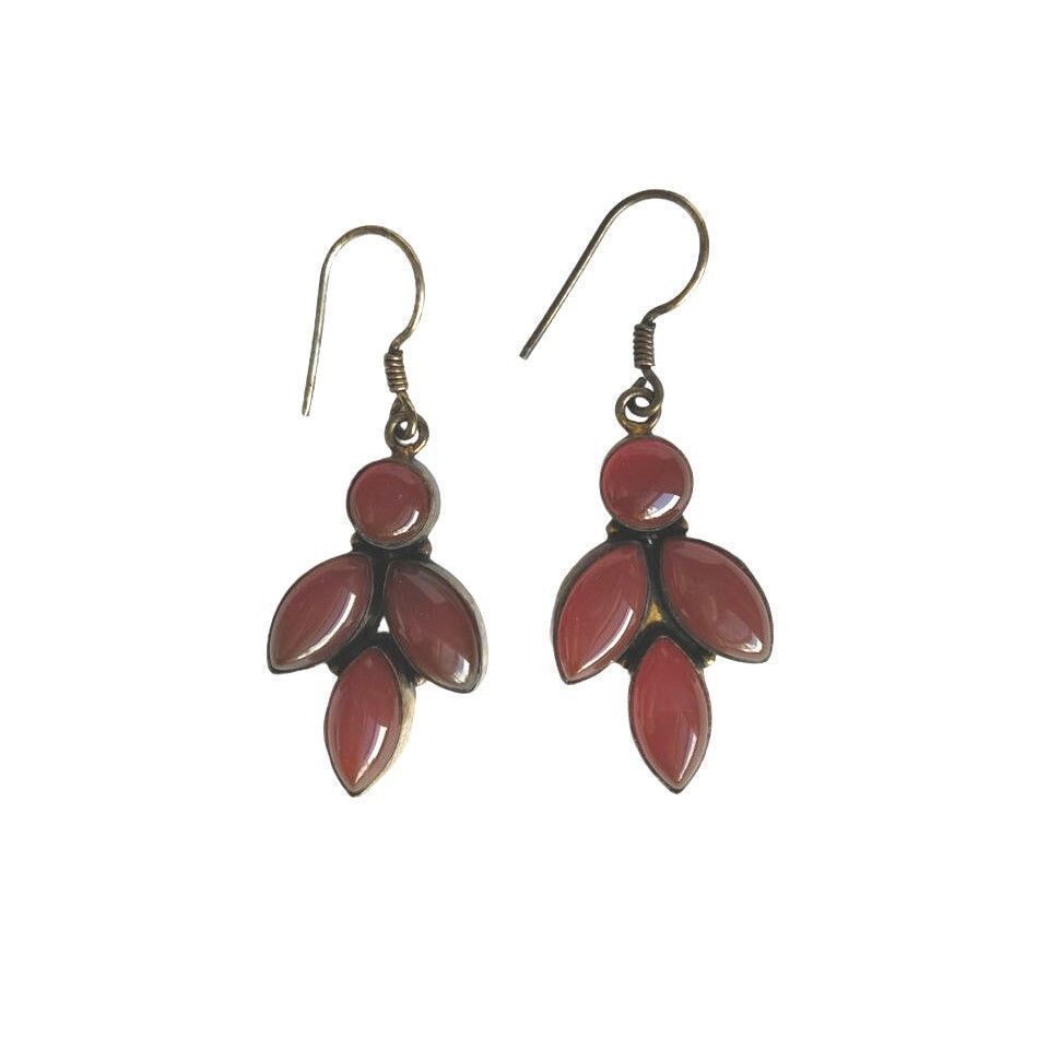 The Unbranded Brand Marquise Burgundy Red Amber Dangle Earrings Sterling Silver Size ONE SIZE - 1 Thumbnail